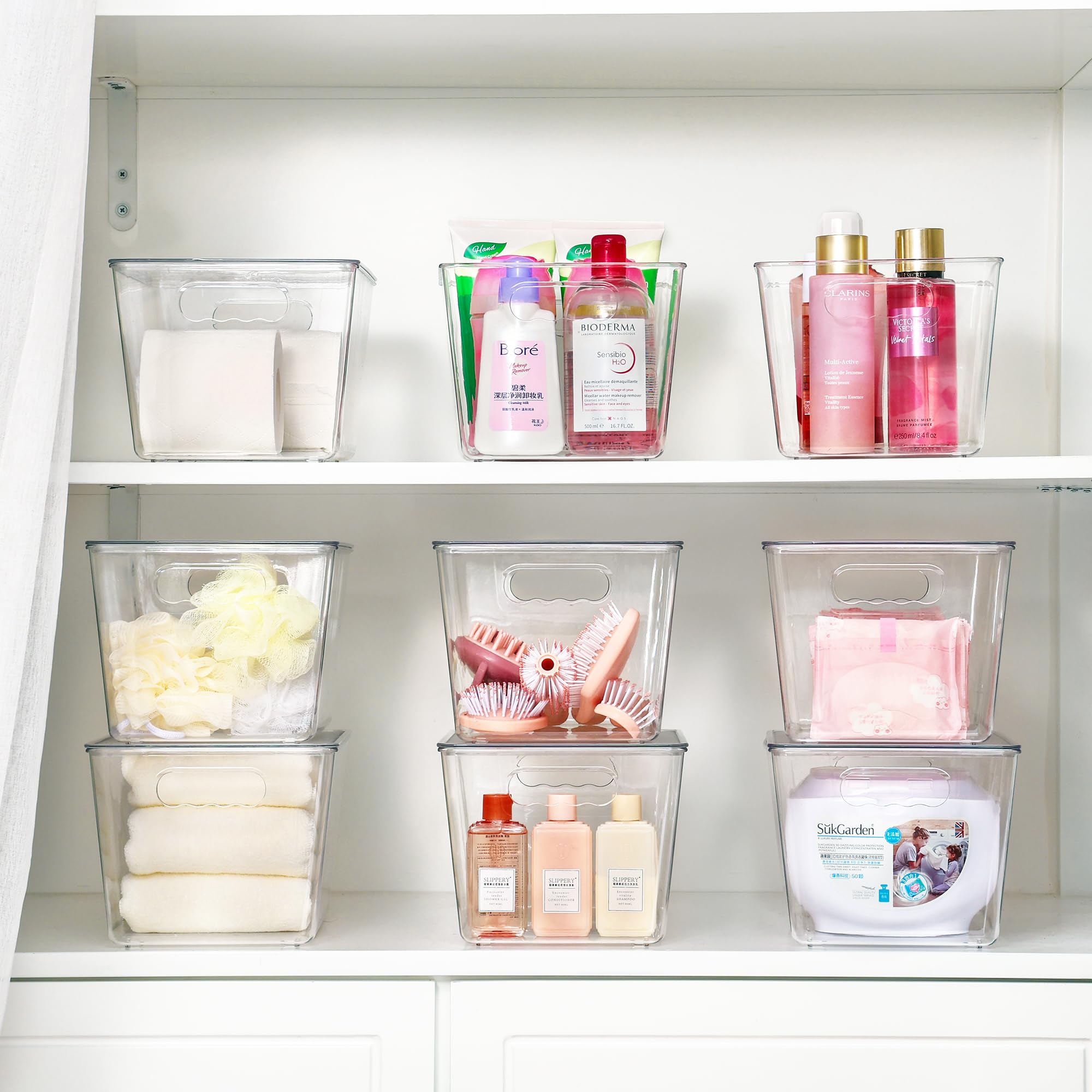 Vtopmart 6 Stück Aufbewahrungsboxen mit Deckel, stapelbare Kunststoffboxen zur küchen aufbewahrung & Organisation, perfekt für Bad, Schrank, Küche, Kühlschrank, Schrankorganisation（L）