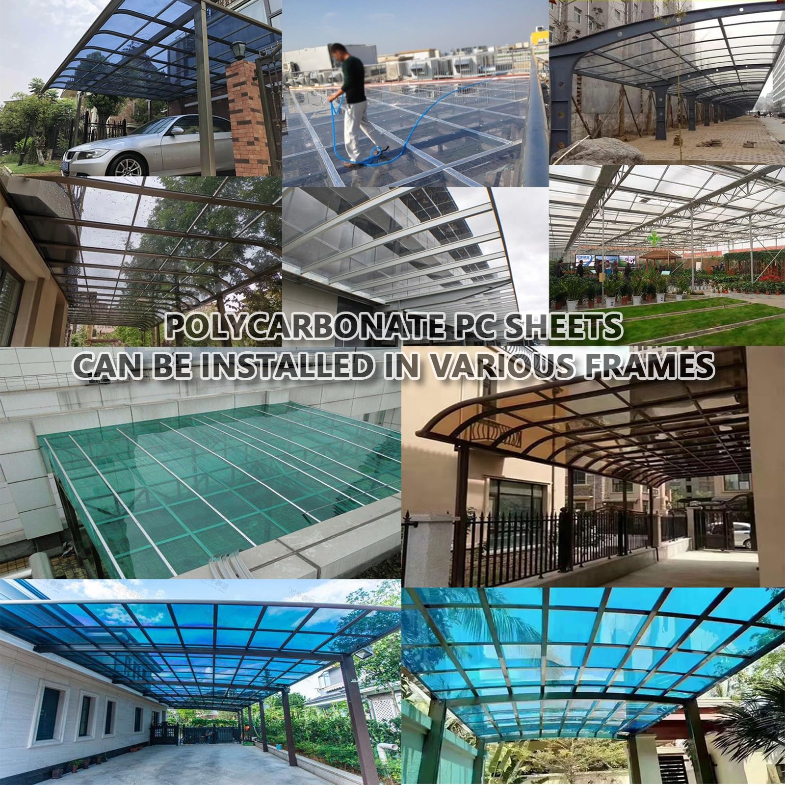 Paneles policarbonato Transparente recortables para invernaderos, Paneles Techo láminas plástico acrílico para jardín, reducen el Ruido, bloquean Lluvia, Nieve, UV.(Clear,60x100cm)