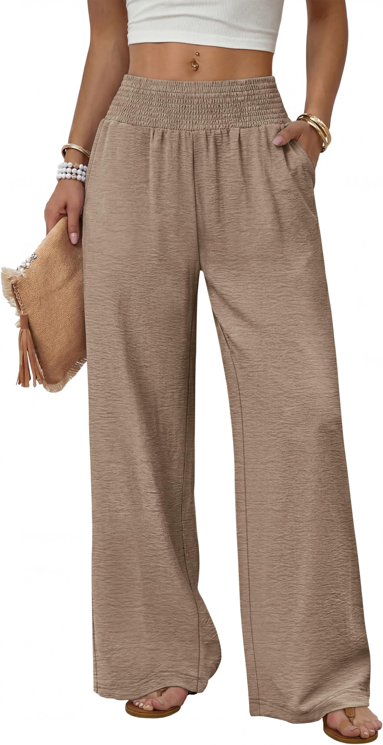 Sampeel Wide Leg Pants Woman High Waist Trousers with Pockets Casual Lounge