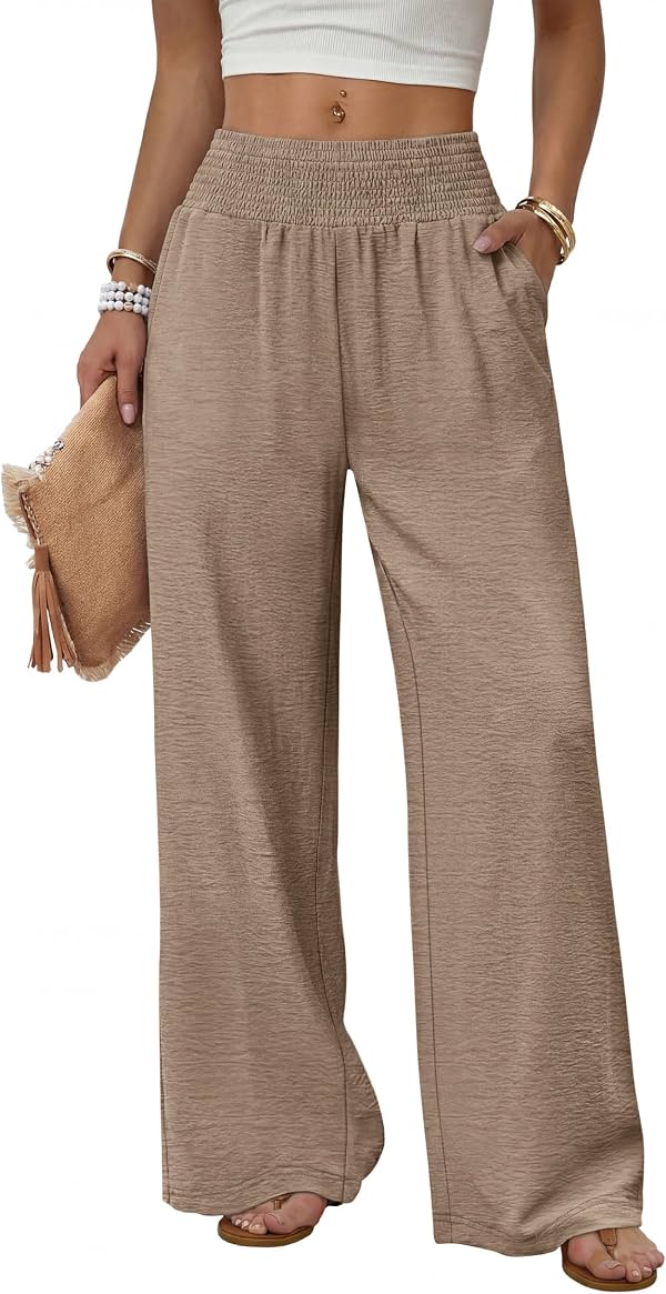 Pantalón de Pierna Ancha para Mujer de Cintura Alta con Bolsillos, Casual