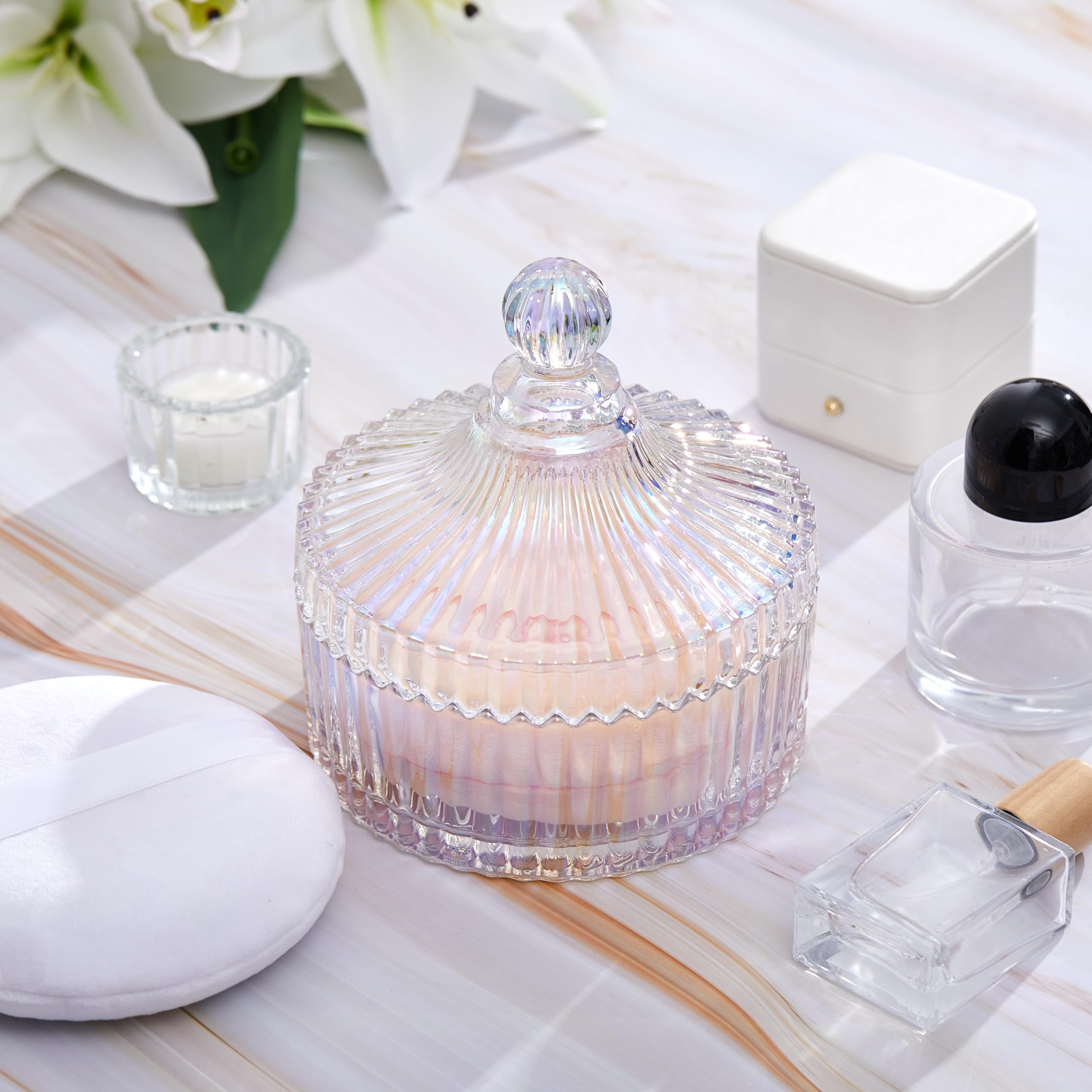 Tioncy 3 piezas extra grandes para polvo corporal y recipiente de cristal de 5.43 pulgadas con terciopelo de 5.12 pulgadas, tarro de vidrio para mujer, herramienta de maquillaje (deslumbrante)
