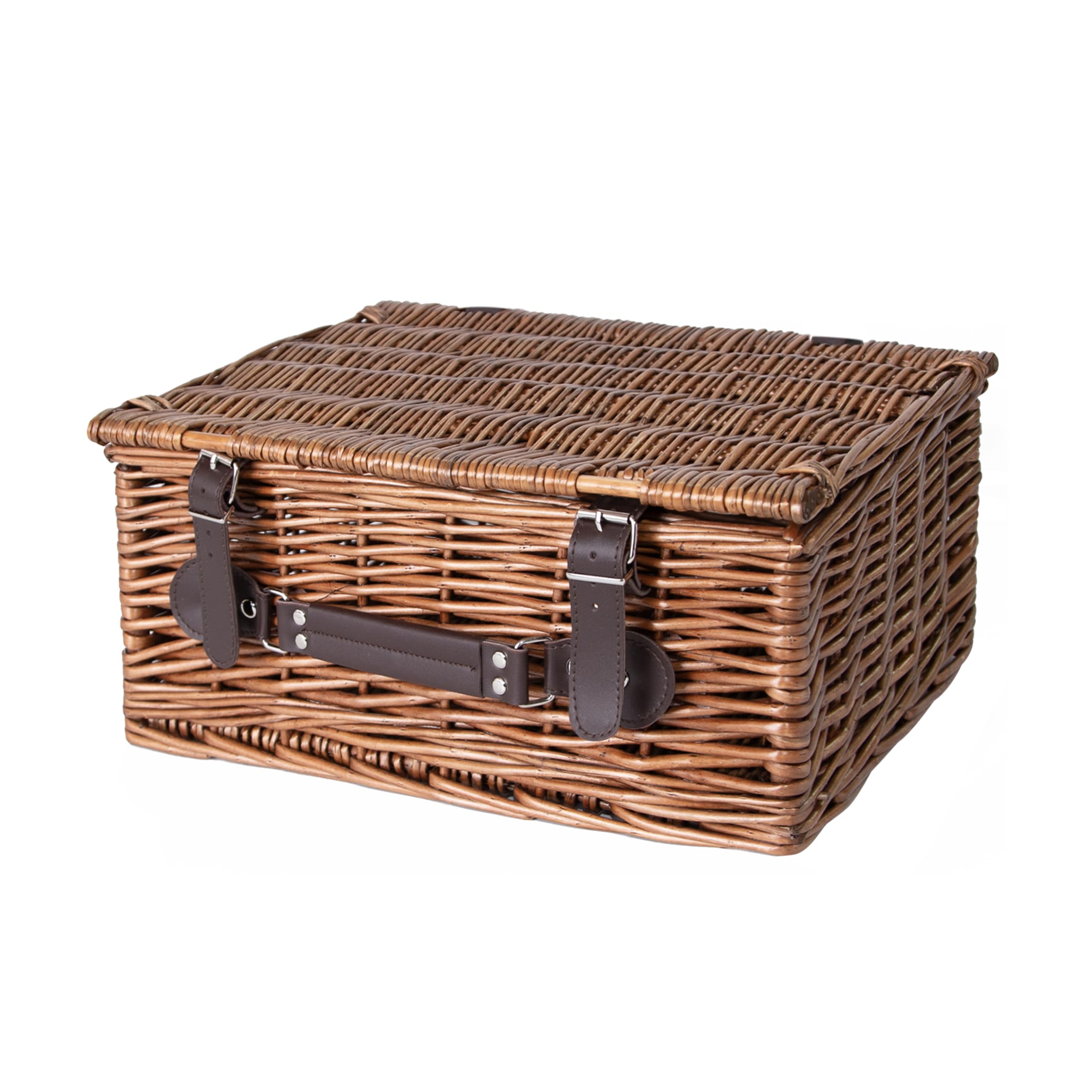 Traditional Premium Wicker Gift Basket With Lid Empty Picnic Hamper WIth Handle Shop Retail Display Basket (Brown, Medium)