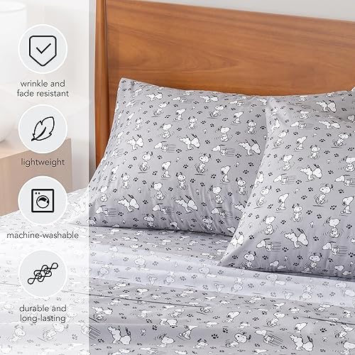 Miniatura 9 de Berkshire Blanket Peanuts - Juego de sábanas para niños, tamaño individual, 3 piezas, Peanuts Mini Poses and Paws Grey, lindo personaje Snoopy