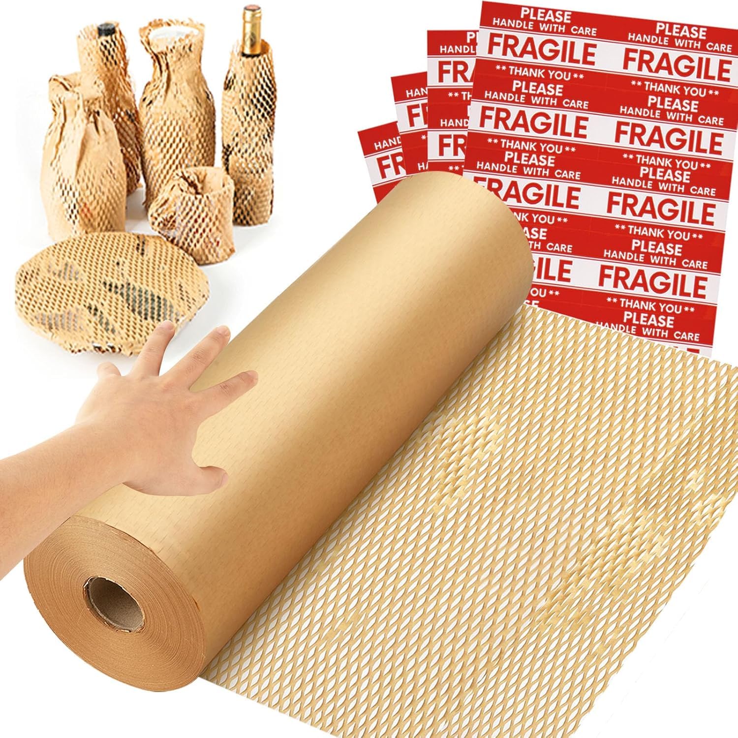 PackGenie Honeycomb Packing Paper, Bubble Packing Wrap for Packing/Shipping/Moving, Eco-Friendly, With 36 Fragile Sticker Labels (100 Meter x 15" Roll Expandable upto 150M) (B0DDCJ7H82) Amazon Price History, Amazon Price Tracker
