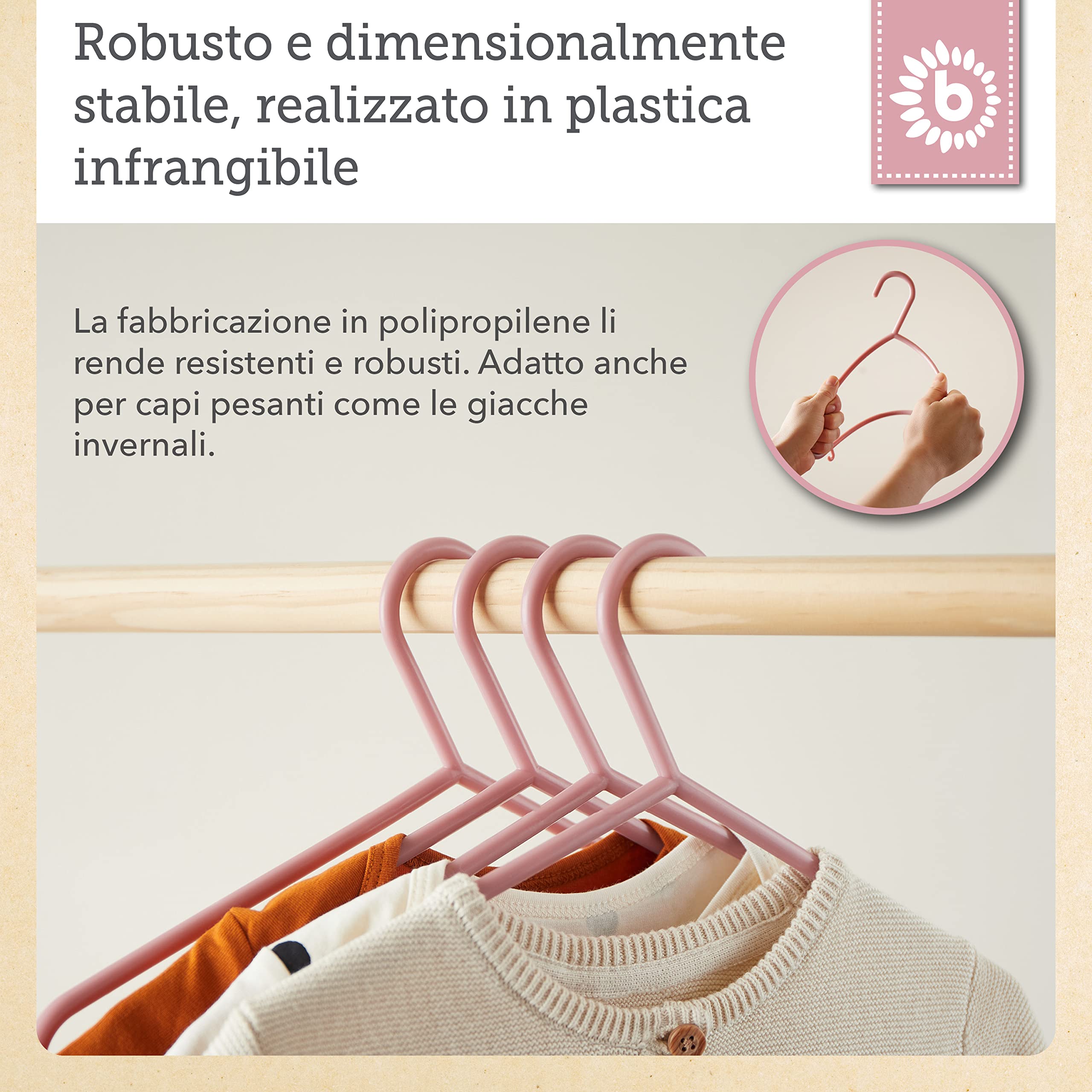 Bieco Set di 8 Grucce Appendiabiti per Bambini, 29,5x18x4,7 cm, Rosa Antico
