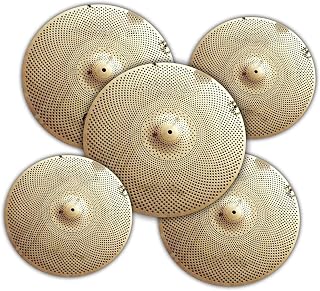 Pratos de Bateria Conjunto De Prato De Baixo Volume Prateado De Superfície Polida 14" Hi-Hat+16" Crash+18" Crash+20" Ride+Bag