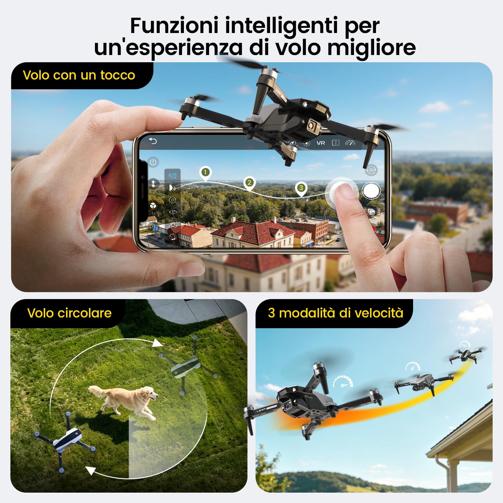 Holy Stone HS200P Drone con Fotocamera 1080P per Bambini e Principianti | Quadricottero RC Pieghevole con Flusso Ottico, Volo a Traiettoria, Mantenimento di Quota, Flip 360°, 3 Velocità e 2 Batterie