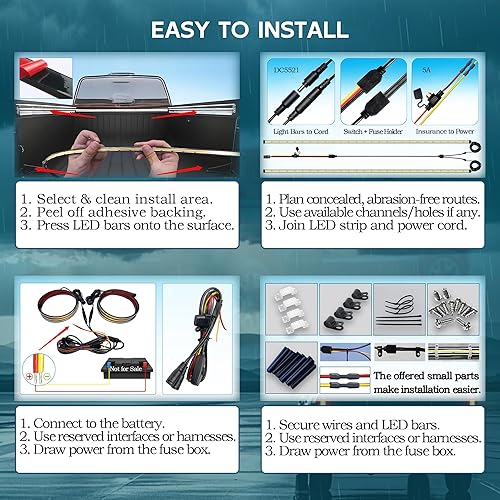 Miniatura 4 de Luces LED para caja de camión, 60 pulgadas, paquete de 2, COB 1584 LED, color blanco, 6500 K, 12 V, 30 W, IP67, con interruptor, soporte de fusibles