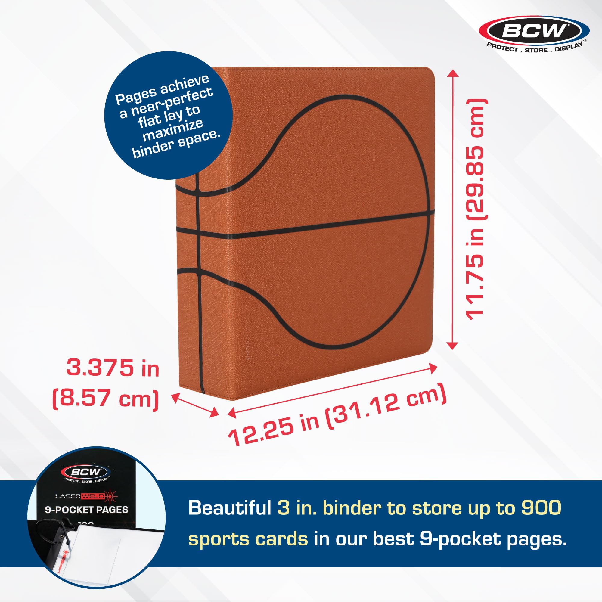 BCW Album da collezione sportivo da 7,6 cm, con 9 pagine tascabili LaserWeld, con 9 tasche, scatola da 100 pagine, raccoglitore di alta qualità con pagine ultra piatte e trasparenti, ideale per