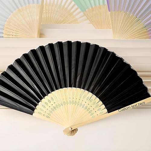 DFDG Ventilador de seda plegable personalizado, ventilador personalizado con tela de seda, ventilador de bambú para invitados de boda, despedida de