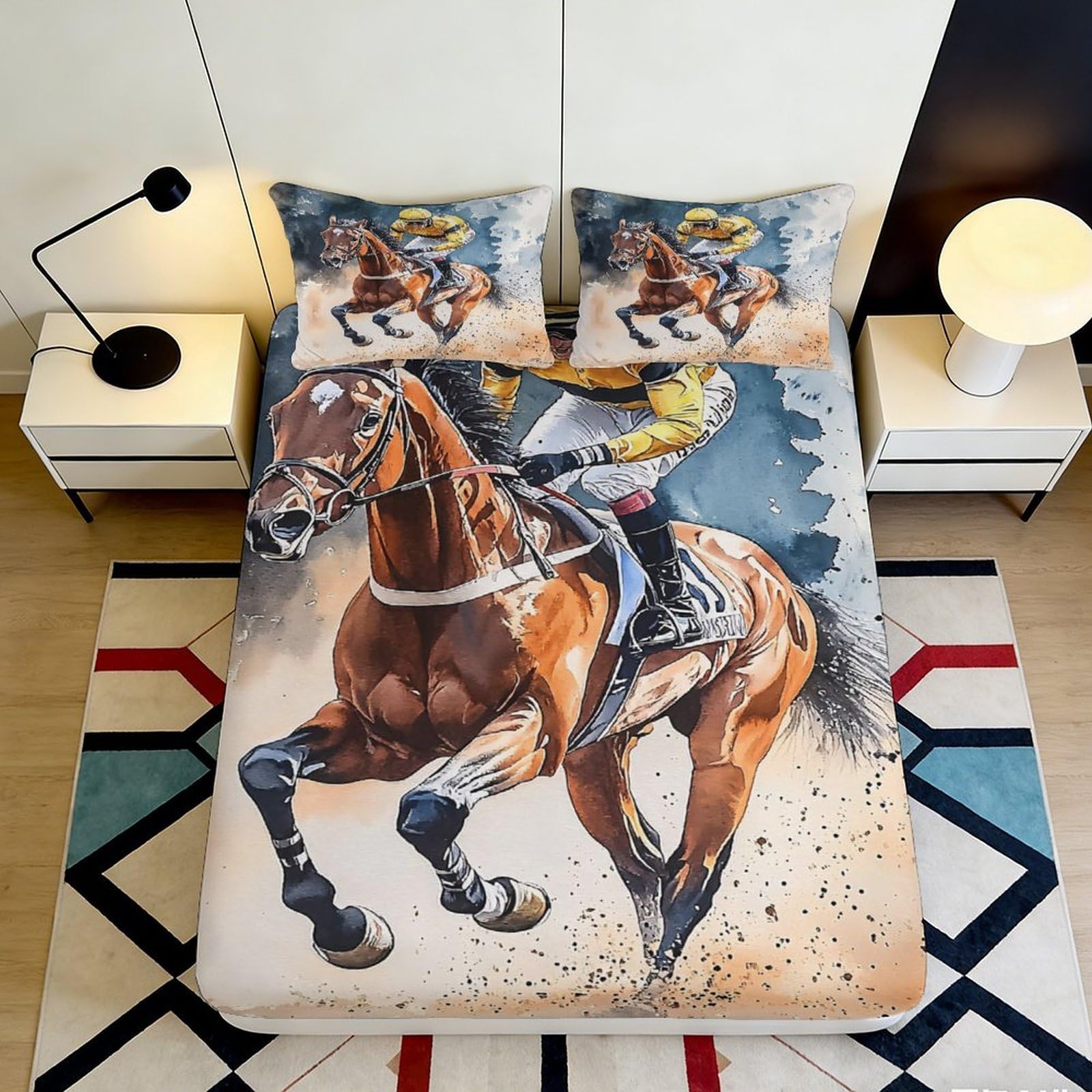 Jqzkxnhpbr Style-2 3D Printed Horse Racing Fitted Sheet Microfiber Brown Western Cowboy Bed Sheet Non-Slip Mattress Cover For Bedroom Decor 90X200x25cm