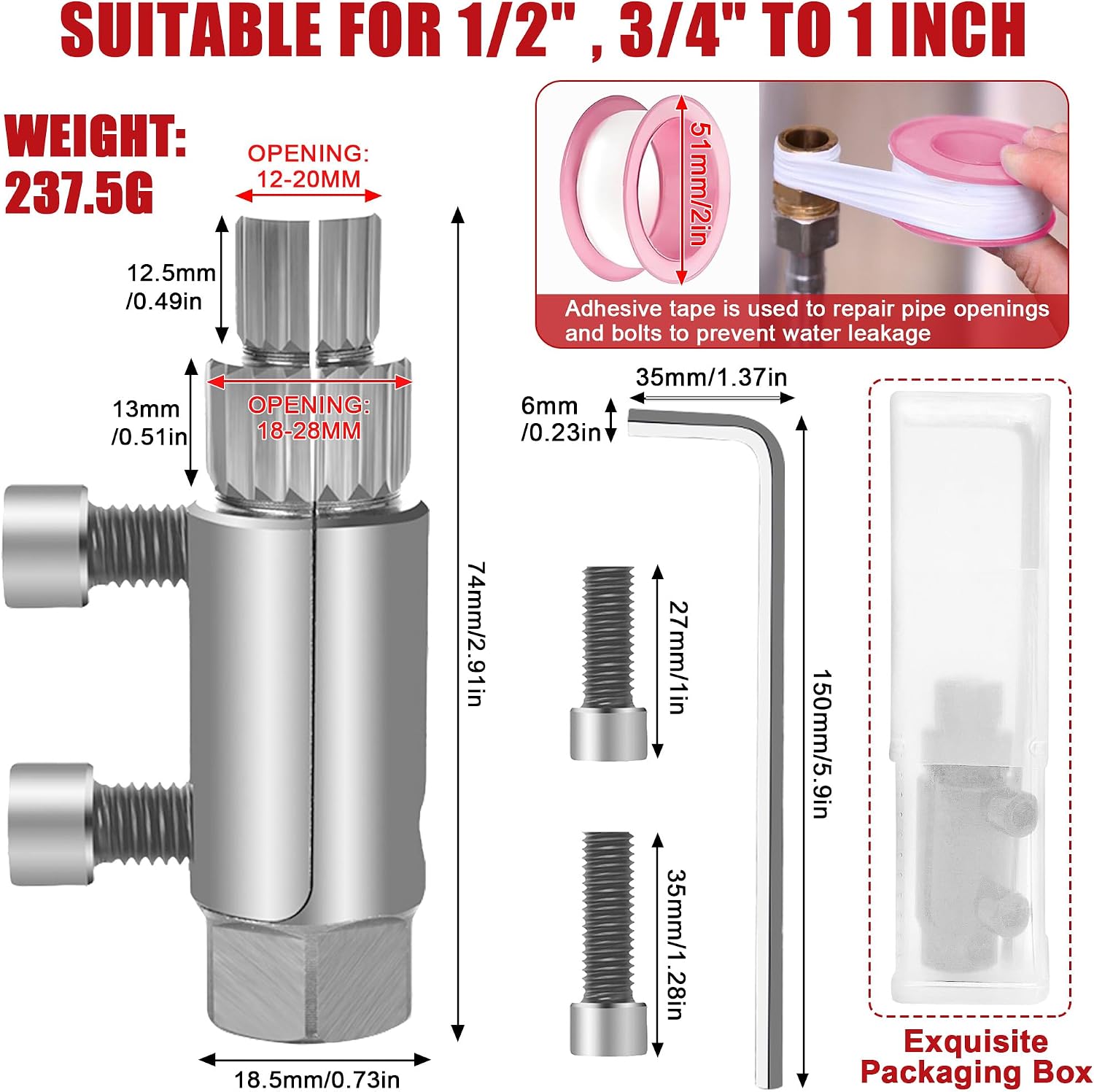 Broken Pipe Thread Extractor, Faucet Removal for 1/2" 3/4" 1" Rusted Pipes | Removes Rusted/Damaged Faucet Threads, Plumbing Tool for Broken Bolts/Nipple, 2026 New Handle Valve Thread Extractor (Silver)