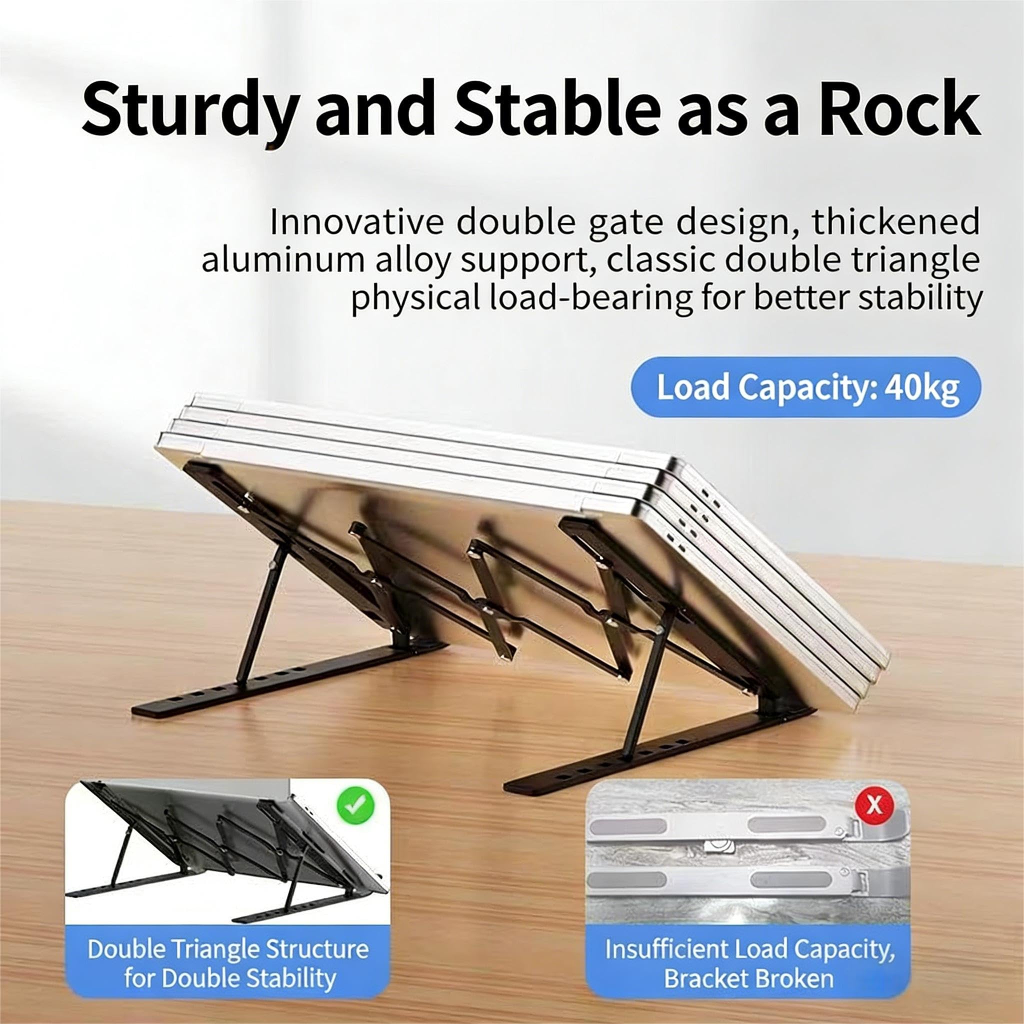 Adjustable Laptop Stand | Aluminum Laptop Riser for Desk | Compatible with MacBook Air/Pro, Dell, HP, Lenovo & All Laptops | Ergonomic Design | Portable & Sturdy (Black)