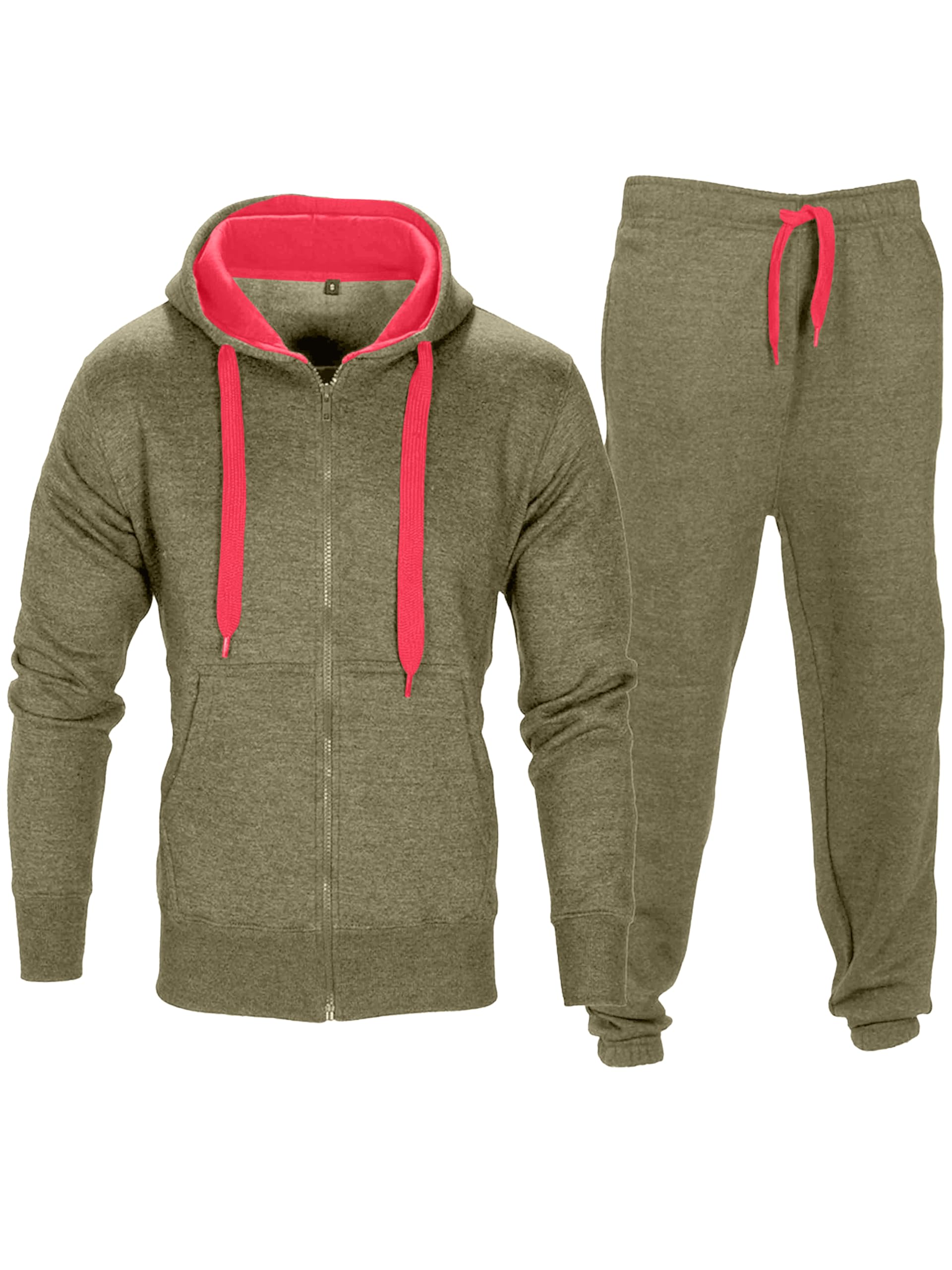 Love My Fashions® Men’s Tracksuit Full Sleeve Contrast Fleece Top & Bottom Cord Set Zipper Hood Jogging Suit Set Plus Sizes