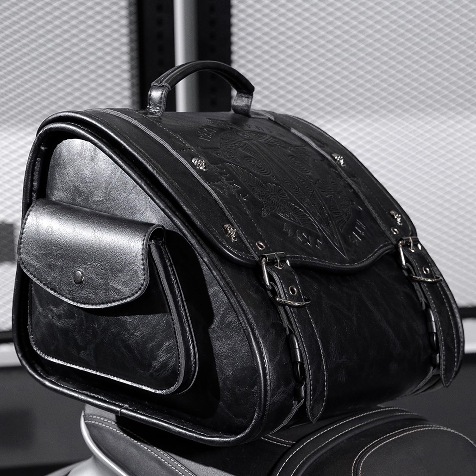 Bolsa de asiento retro punk, piel sintética fuerte, almacenamiento de herramientas impermeable, bolsillo lateral fácil de montar para ciclismo, bolsillos laterales fáciles de instalar