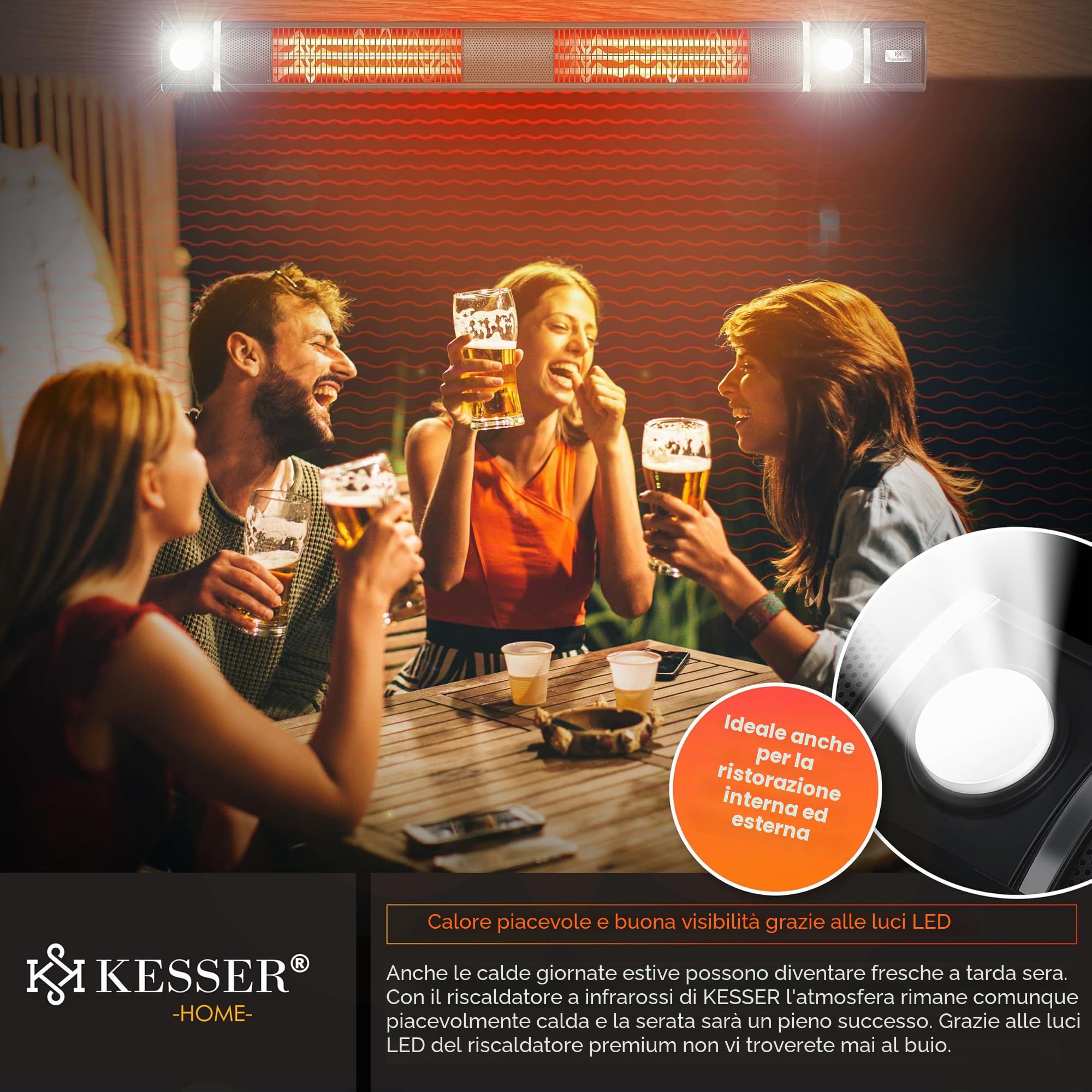 KESSER Stufa a infrarossi, 3000 W, con luce a LED e telecomando, con custodia protettiva a infrarossi, riscaldatore a infrarossi, riscaldatore da parete