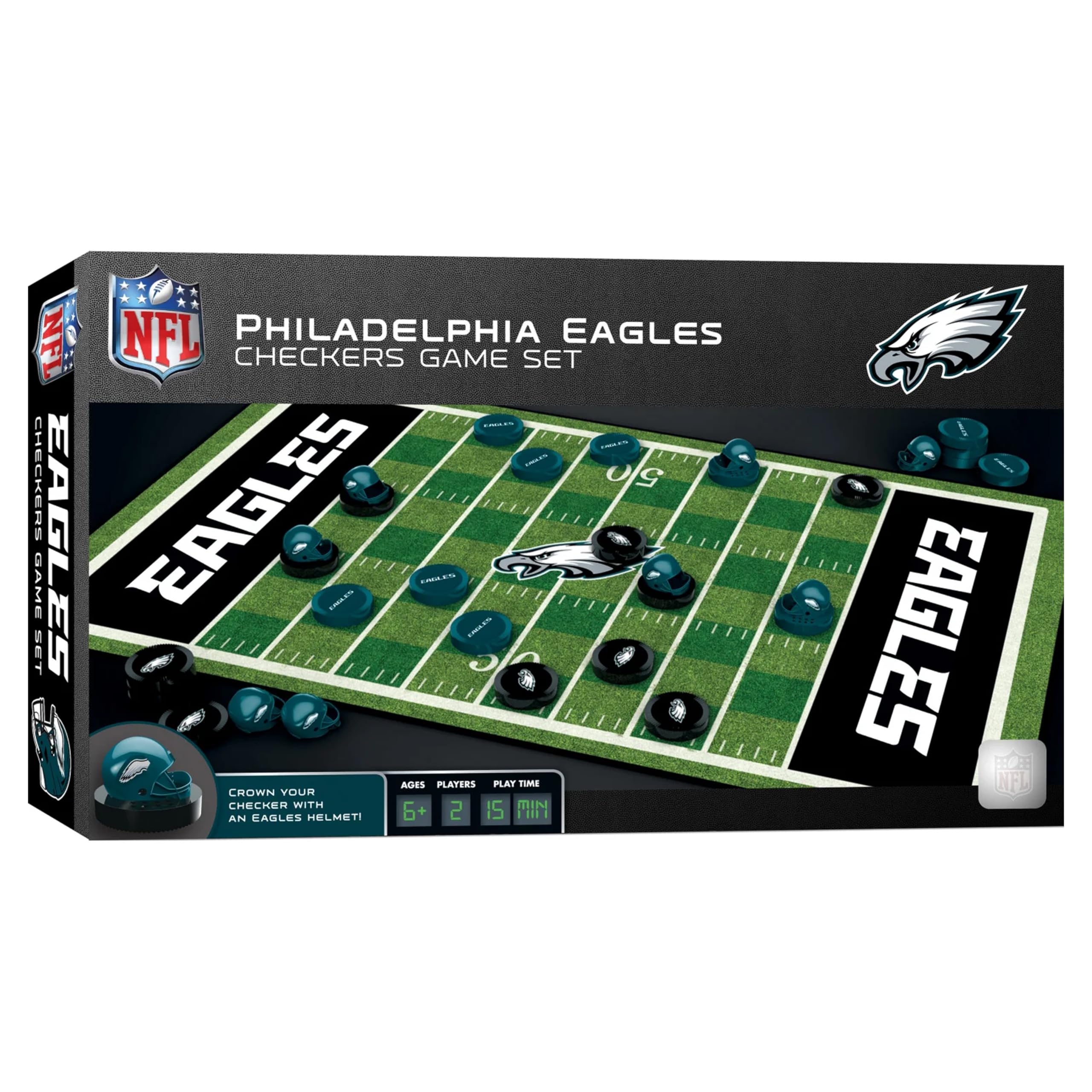 MasterPieces - NFL Checkers, Officially Licensed Philadelphia Eagles Football Board Game for 2 Players, Family Fun for Kids & Adults