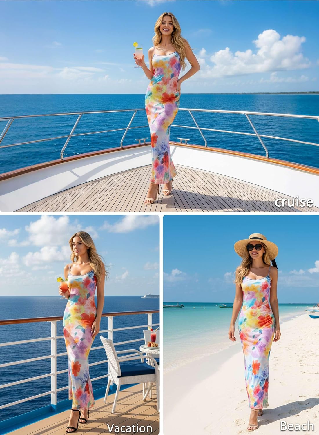 VFSHOW Womens Summer Spaghetti Strap Bodycon Maxi Long Dress 2026 Sexy Beach Wedding Guest Vacation Date Night Slip Dresses