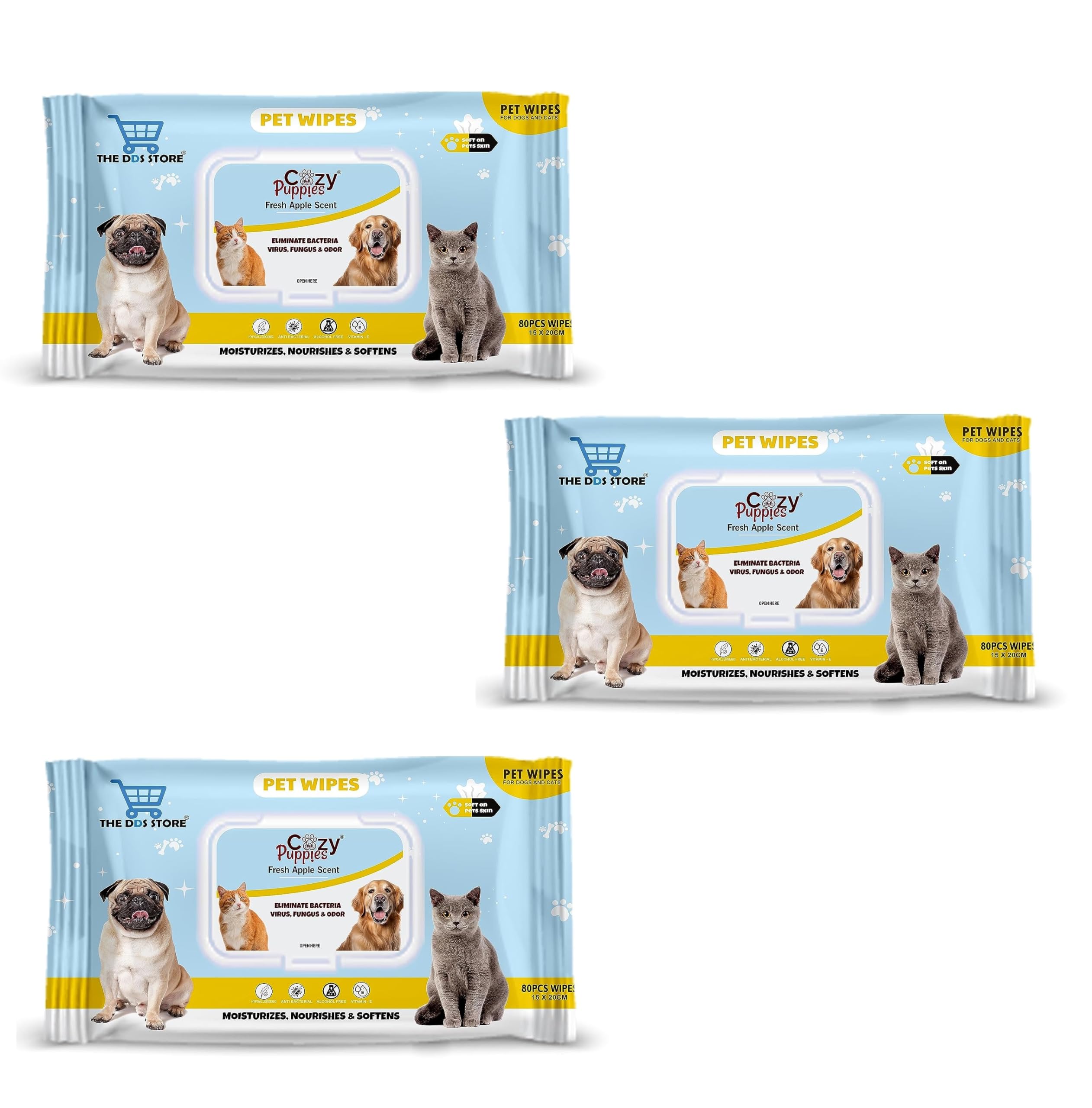 The DDS Store Wet Pet Wipes for Dogs, Puppies & Pets with Fresh Apple Scent 6"x 8" - Pack of 80 Wipes (Pack of 3) (B08PPRHR8M) Amazon Price History, Amazon Price Tracker