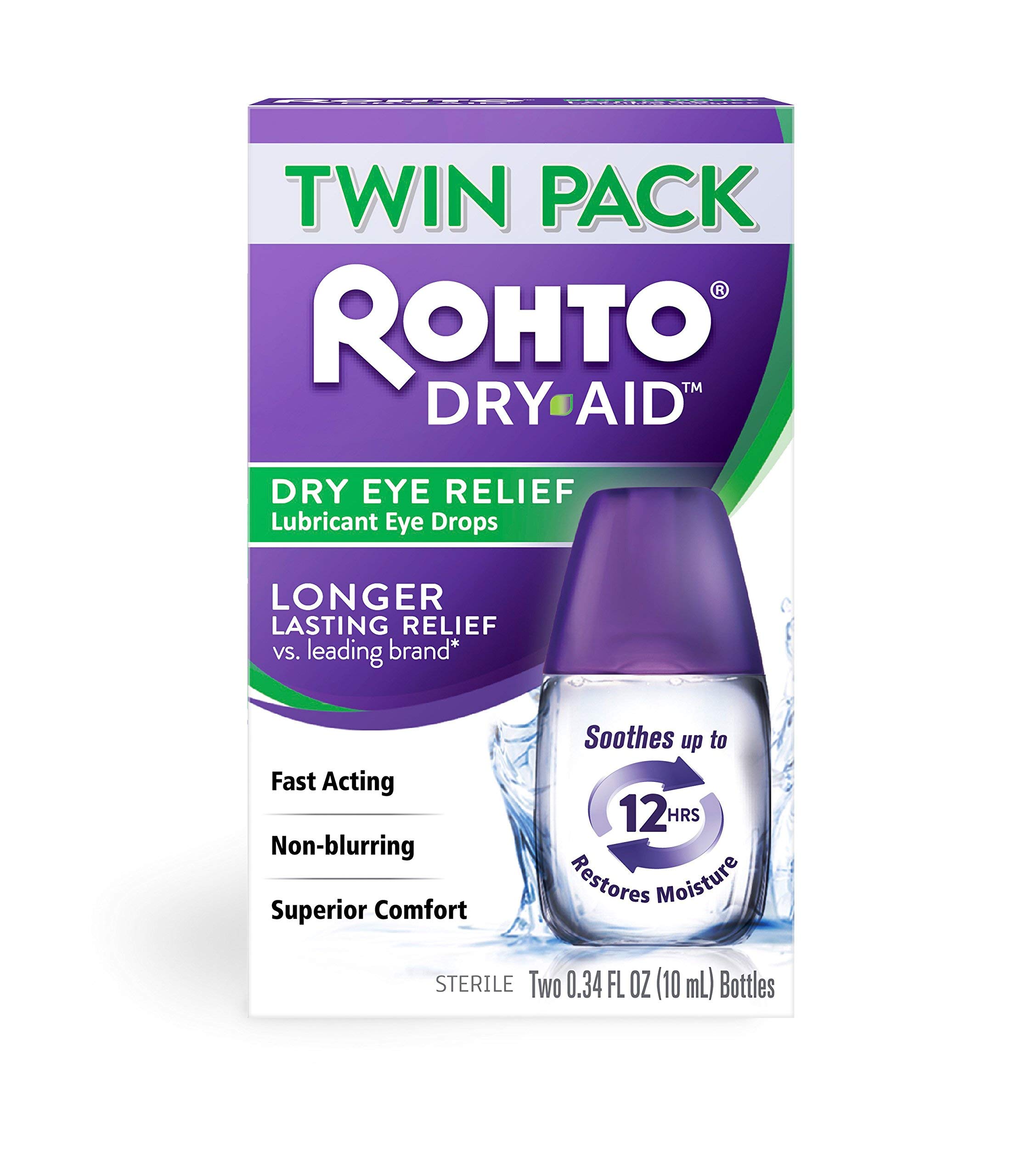 Rohto DryAid Eye Relief Lubricant Eye Drops, Twin Pack, Dry Eye Relief
