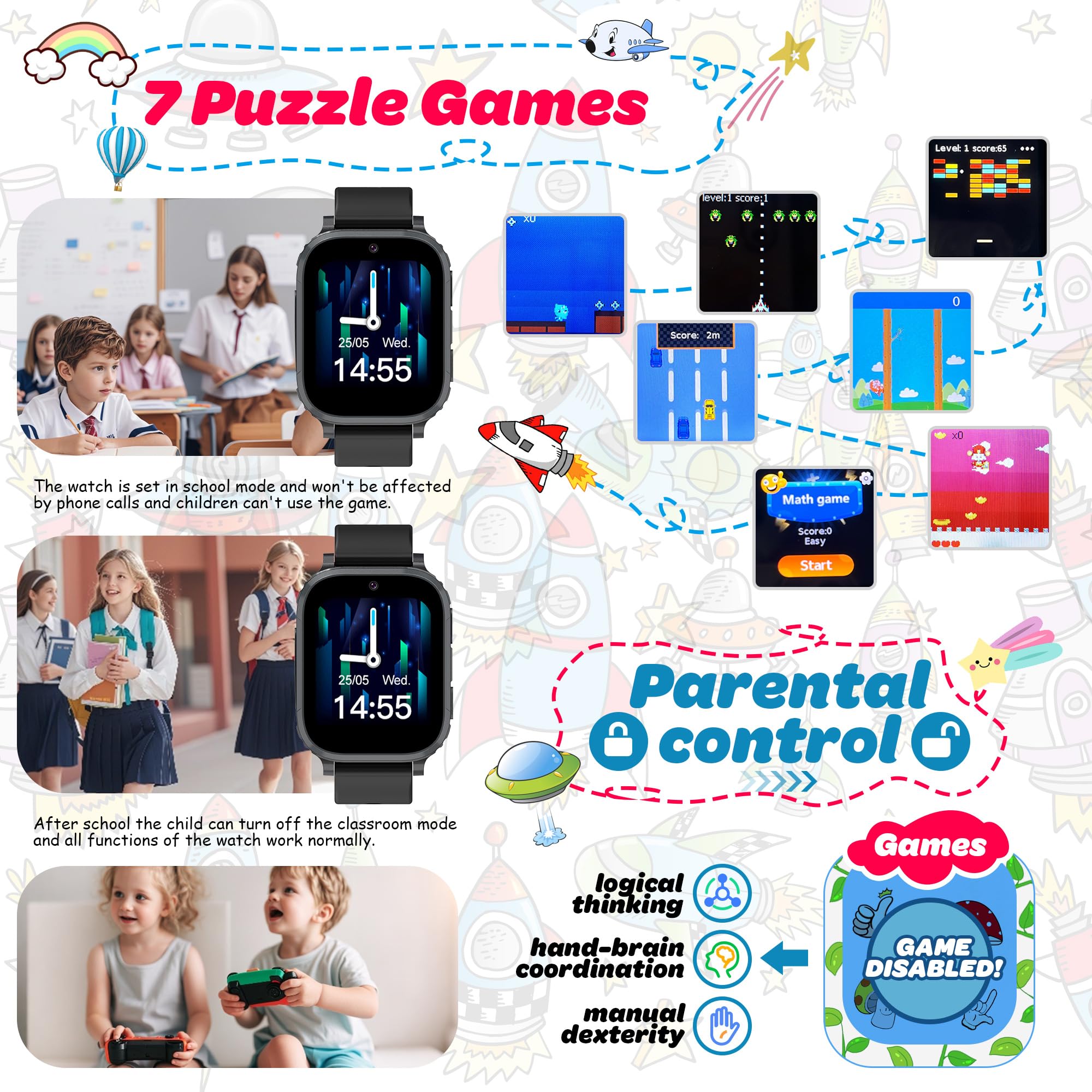 4G Smartwatch Bambini, Smartwatch per Bambini con GPS Videochiamate Chiamate Telefono, Orologio GPS Bambino SOS IP68 Modalità Scuola Giochi Sveglia Regalo per Ragazzo Ragazza