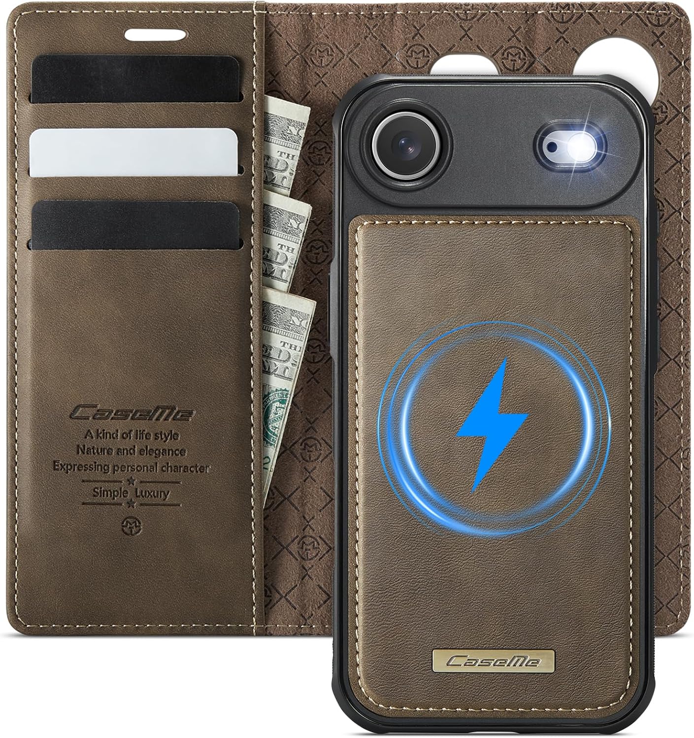 Kowauri Case for iPhone Air, PU Leather Wallet Flip Case with Card Holder RFID Blocking, Magnetic Detachable Shockproof Phone Cover Wireless Charging Compatible for iPhone Air (6.5 inch), Coffee