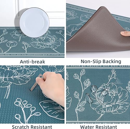 Miniatura 3 de Juego de 2 tapetes de cocina acolchados antifatiga de 17 x 47 pulgadas + 17 x 29 pulgadas, antideslizante e impermeable, tapetes de cocina cómodos