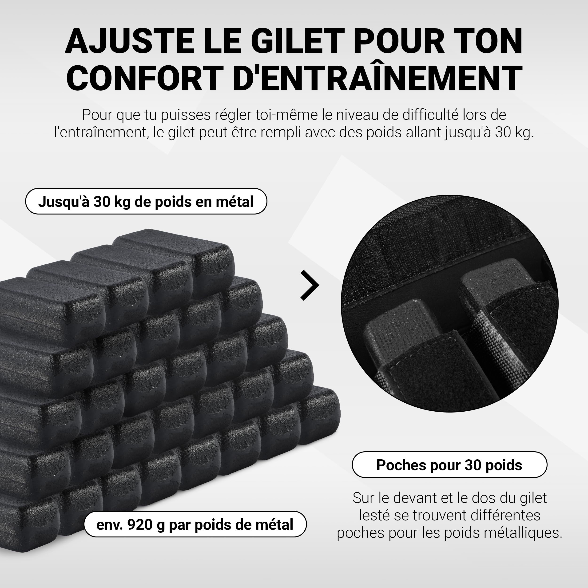 MSPORTS Gilet lesté de qualité supérieure, réglable de 5 kg à 30 kg, pour l'entraînement et la musculation