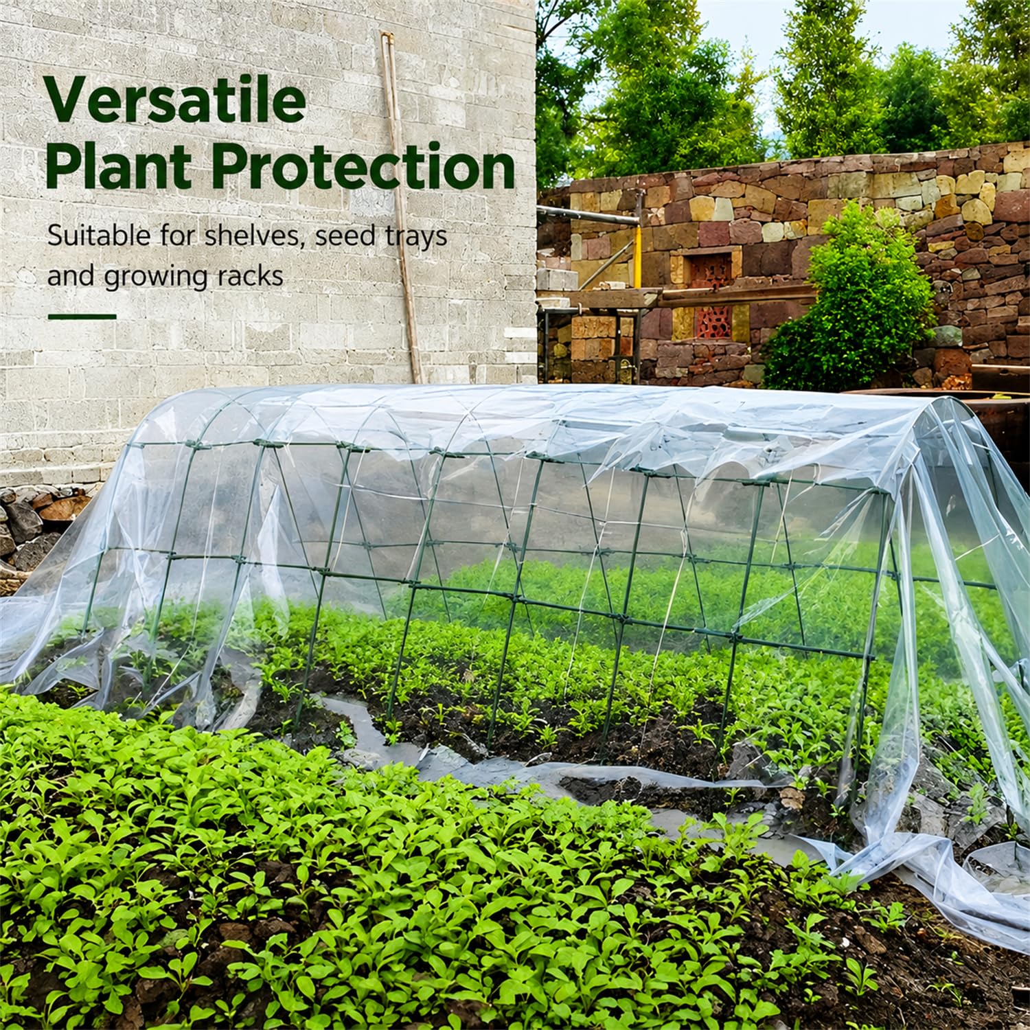 Extra-Spesso Telo Per Serra Trasparente 2Mx10M,Copertura in Plastica della Serra,Resistente agli Strappi, Copertura Impermeabile Antivento del Polytunnel del Giardino per Piante all'aperto Fattorie