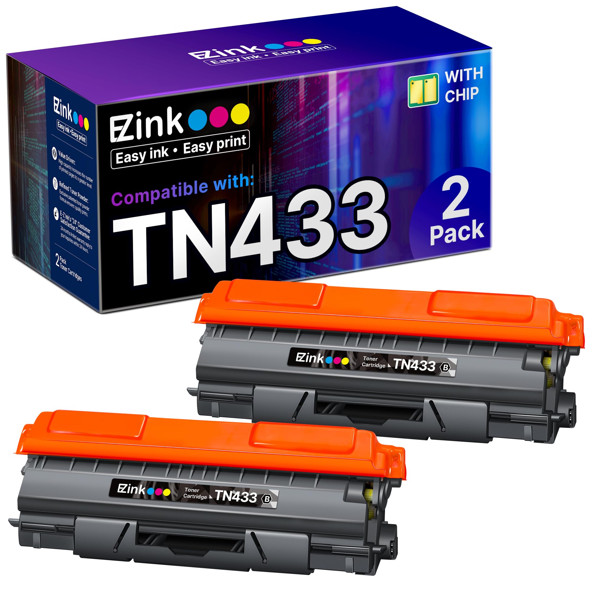 E-Z Ink TN433 Toner Cartridge Compatible for Brother TN-433 TN433bk TN431 | for Brother TN433 Toner Cartridge Compatible with Brother HL-L8260CDW HL-L8360CDW MFC-L8610CDW MFC-L8900CDW Printer, 2 Black