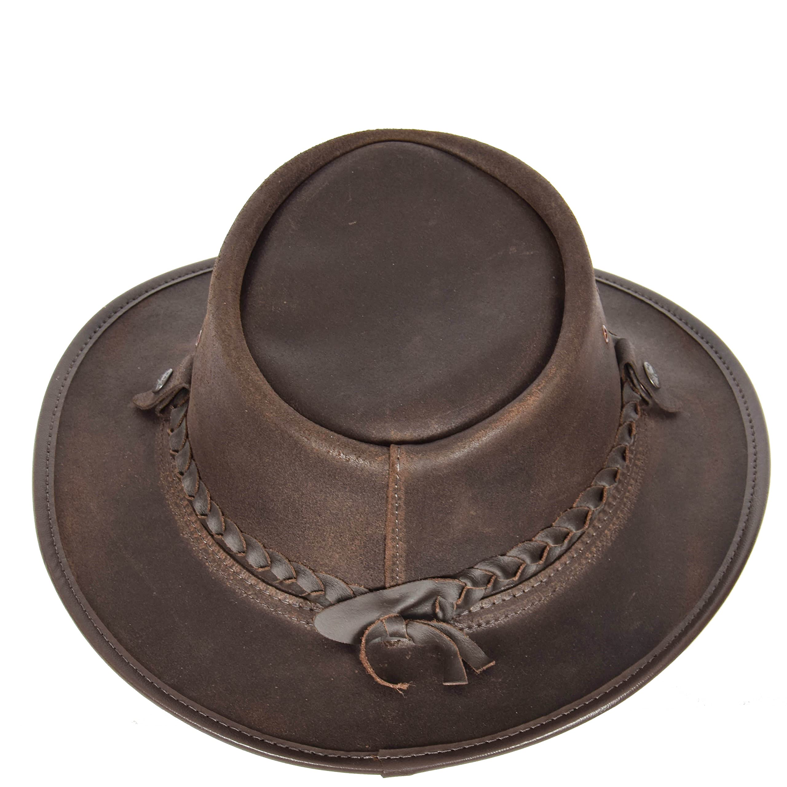 Original Australian Bush Hat Real Leather Cowboy Style Negro Marrón