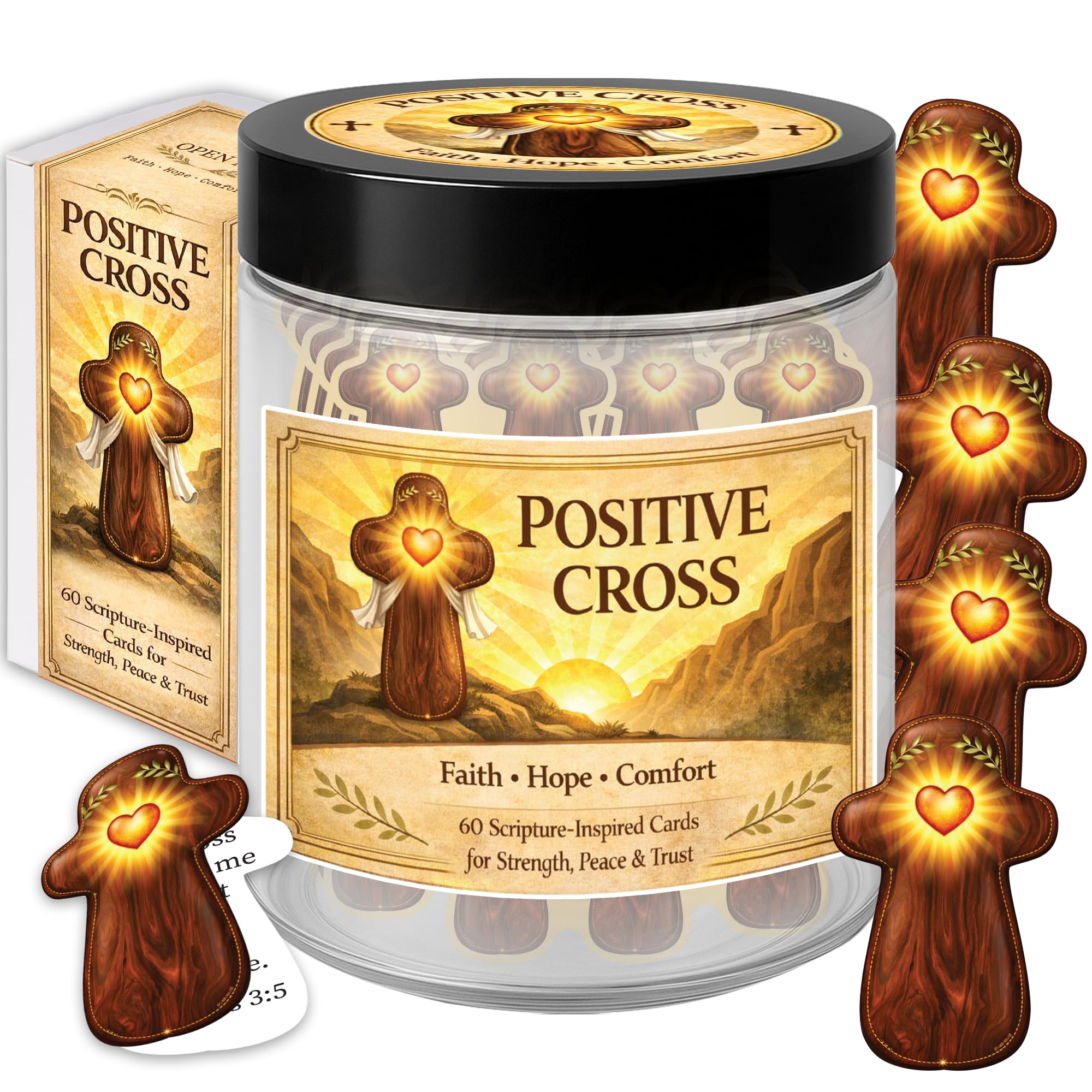 Christian Gifts for Men & Dad, Positive Cross Jar with 60 Faith-Inspired Encouragement Cards, Religious Gifts for Men, Inspirational Comfort Gift for Family & Friends, Fathers Day Present