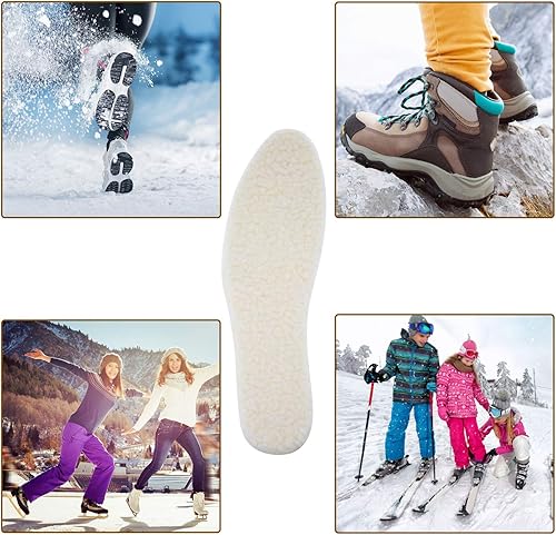Miniatura 5 de Frienda 2 pares de plantillas de lana para zapatos para clima frío, cortadas a la medida, inserción de zapatos esponjosos, unisex, plantilla
