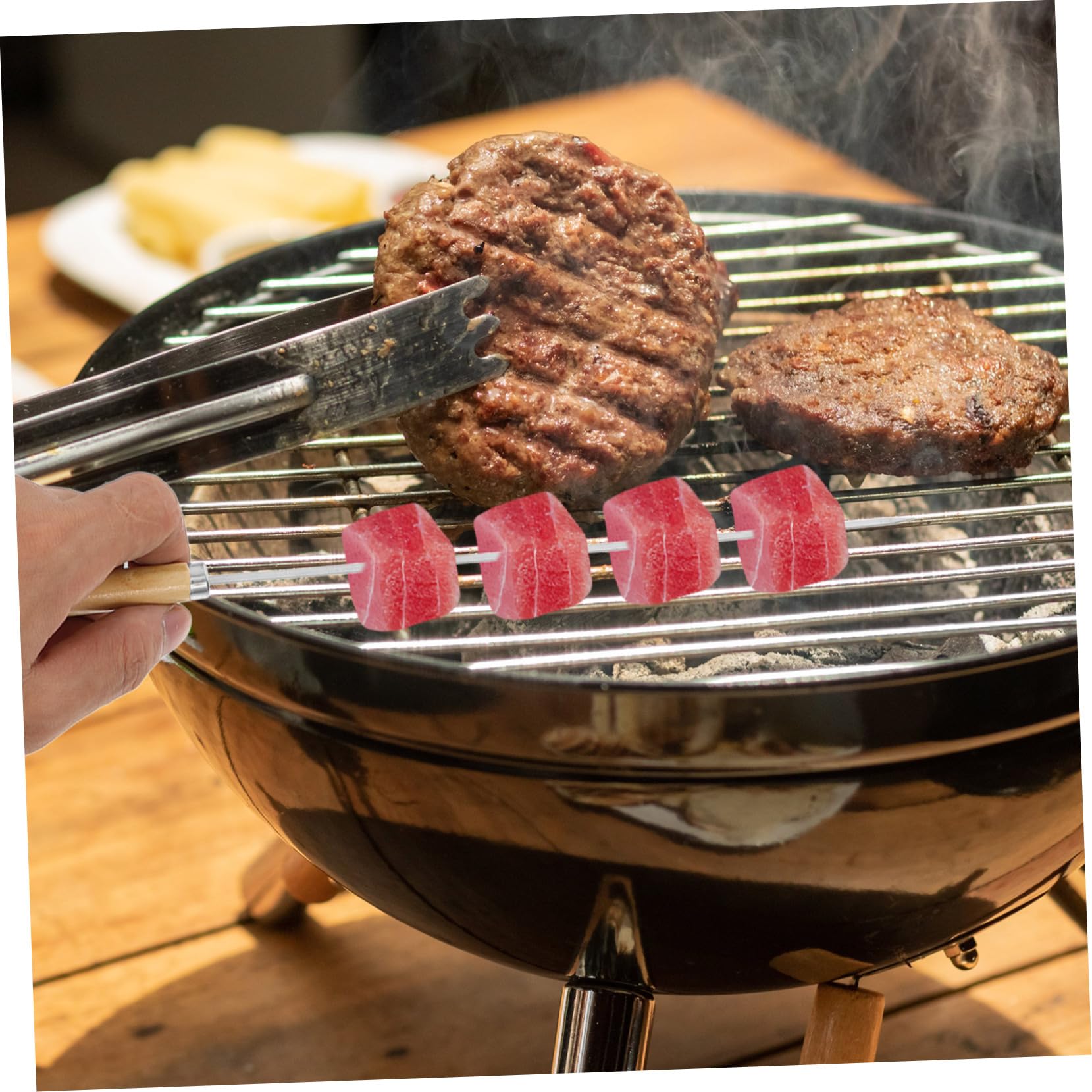 Gatuida 50pezzi Spiedini per Barbecue in Acciaio Inox per Grigliate Manici in Legno Antiscivolo Include Spiedini Rotondi e Piatti Quantità Generosa per Carne Pollo Gamberetti e Verdure
