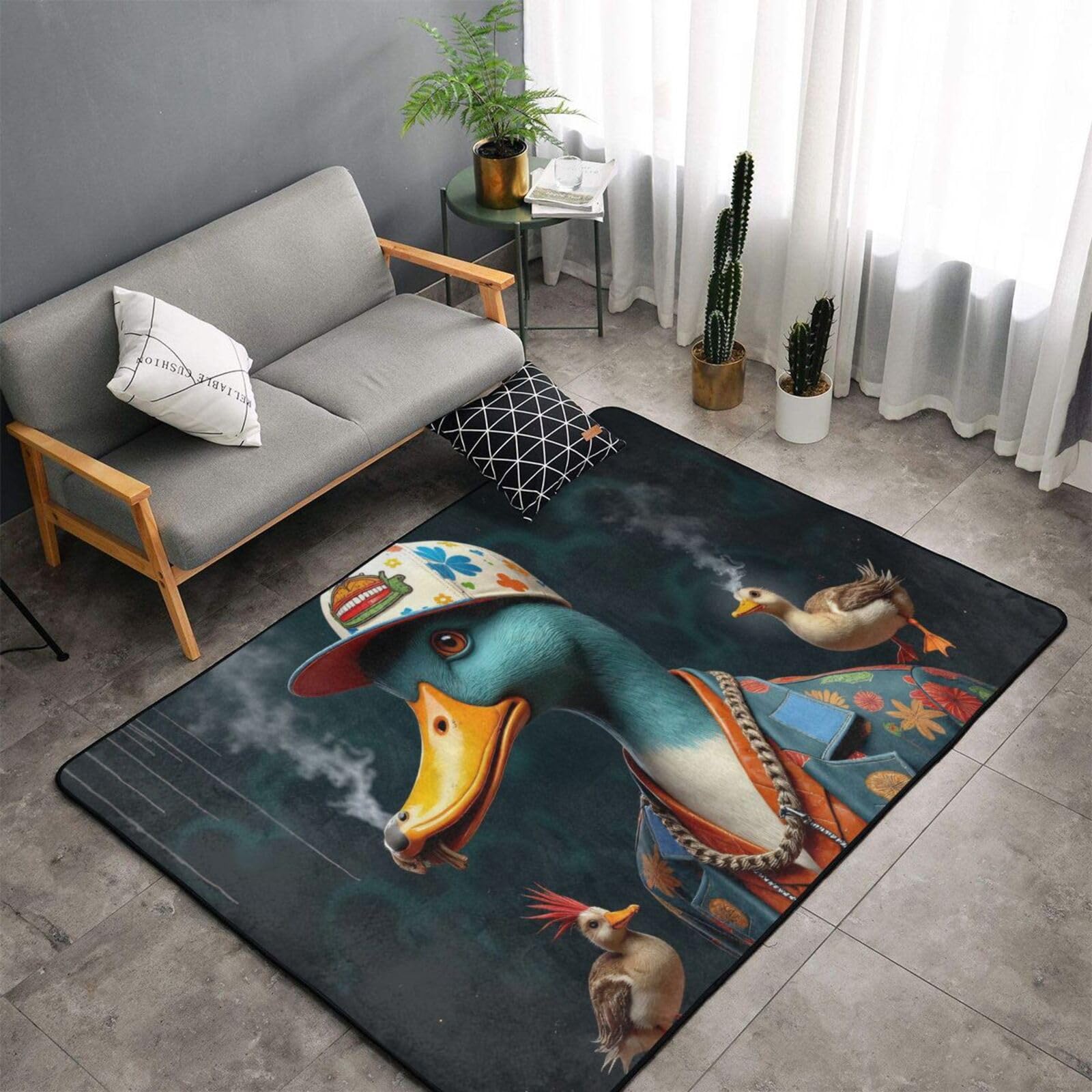 Tapis imprimé canard bleu cool pour salon, chambre à coucher, tapis doux lavable 9,1 x 152,4 cm, tapis antidérapant pour décoration de chambre à coucher, esthétique 152,4 x 99,1 cm