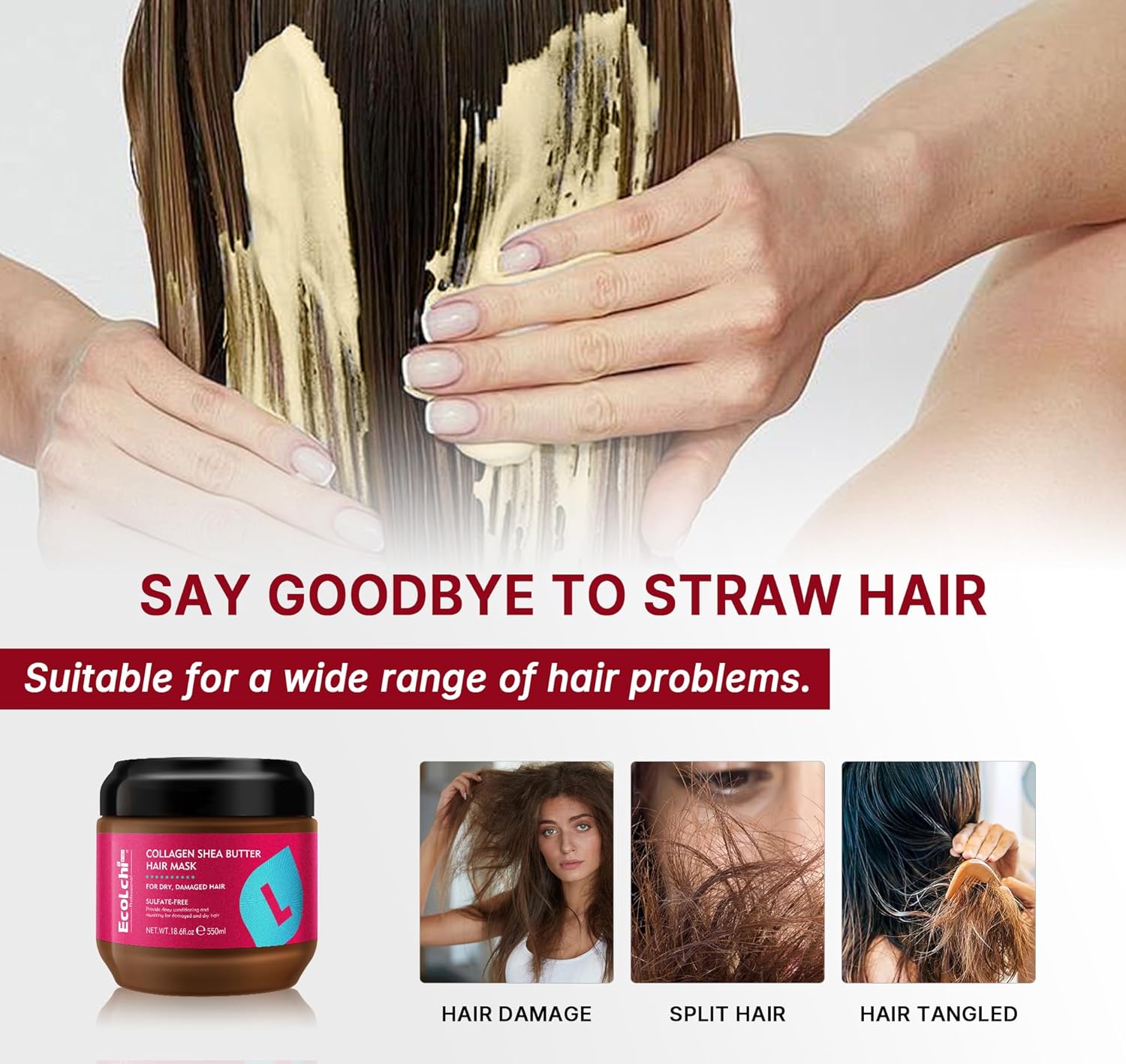 Collagen Shea Butter Hair Mask Deep Repair Conditioning Collagen Shea Butter Hair Treatment for Dry and Damaged Hair All Hair Types 18.6 oz 550ml | Sulfate-free - Image 5