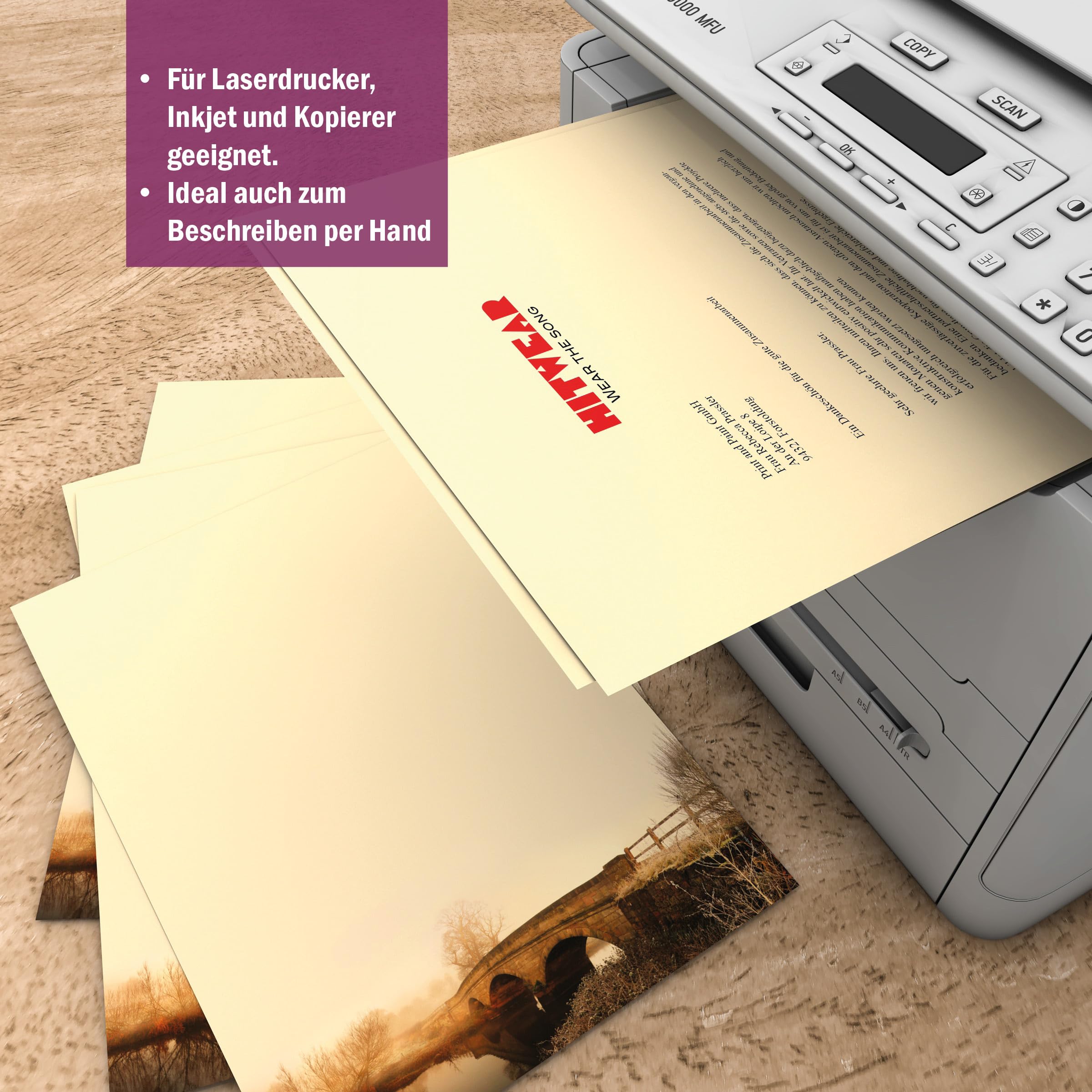 Motivpapier-Set 100 Blatt A4 + 100 Kuverts ohne Fenster