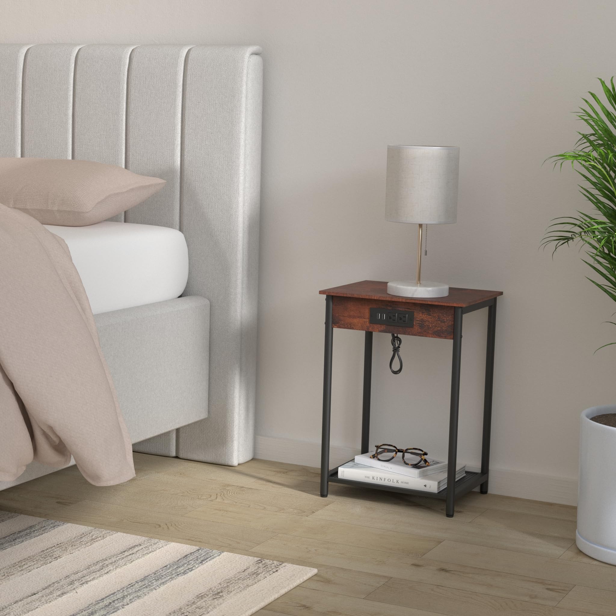 Yoobure Nightstand with Drawer, Night Stand Bedside Table with 3 Storage Drawers, Kid Nightstand with Three Fabric Drawer Modern Night Table, Bed Side Tables for Bedroom, Dorm and Small Spaces