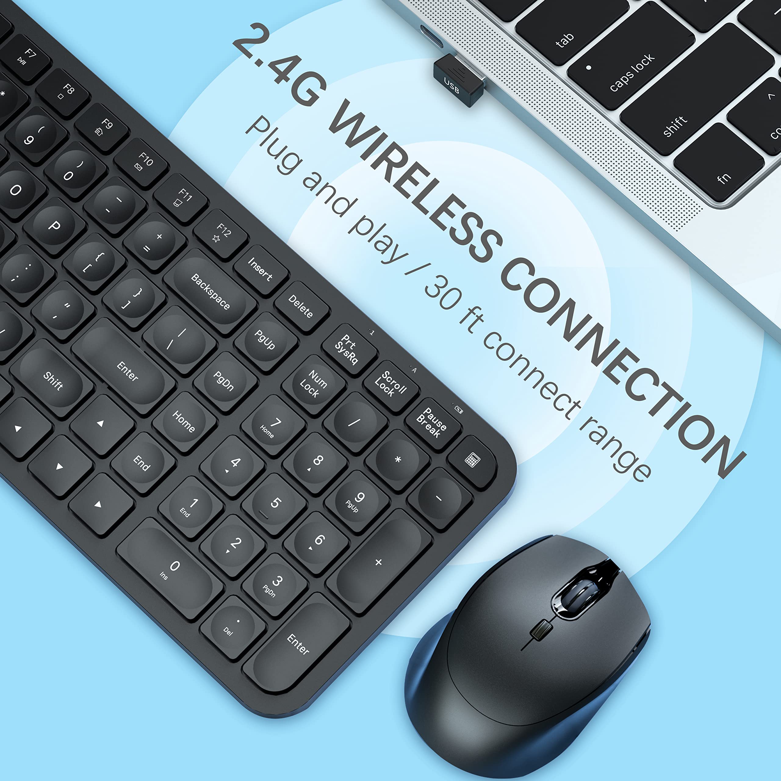 Compact Keyboard and Mouse Combo Wireless, TopMate 2.4G Small Size Slim