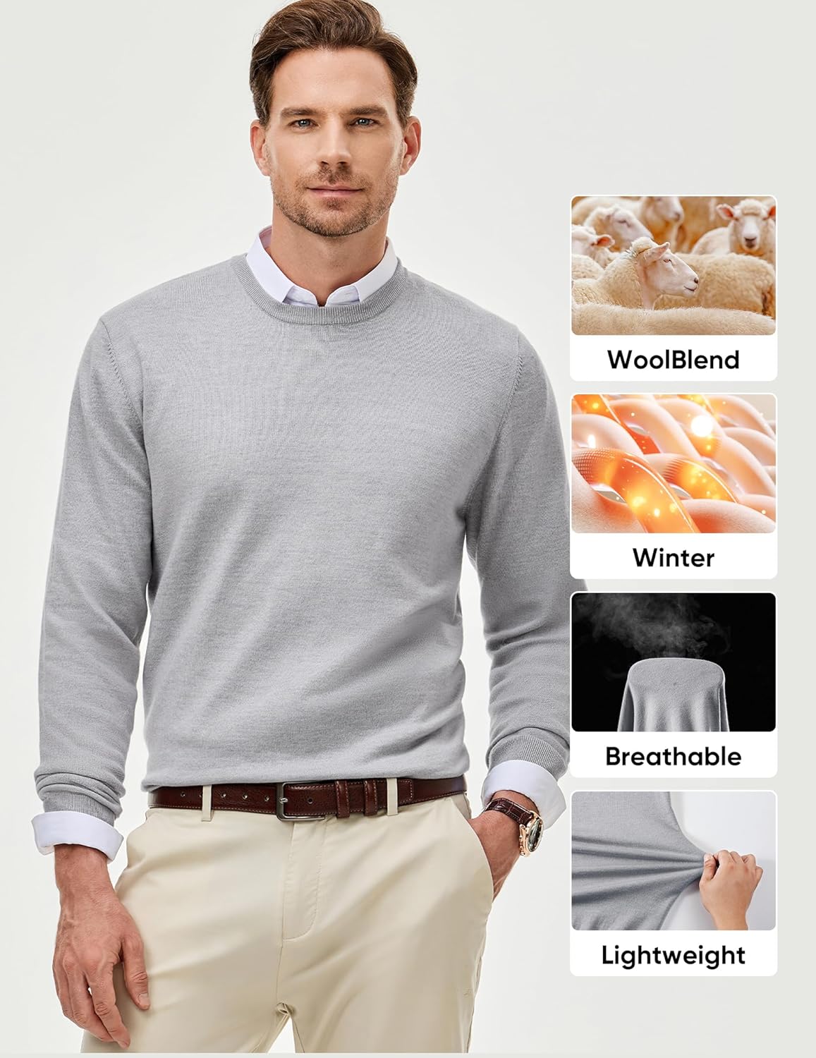 JMIERR Men's Wool Blend Sweaters Classic Crew Neck Casual Old Money Fall Sweaters - Image 7