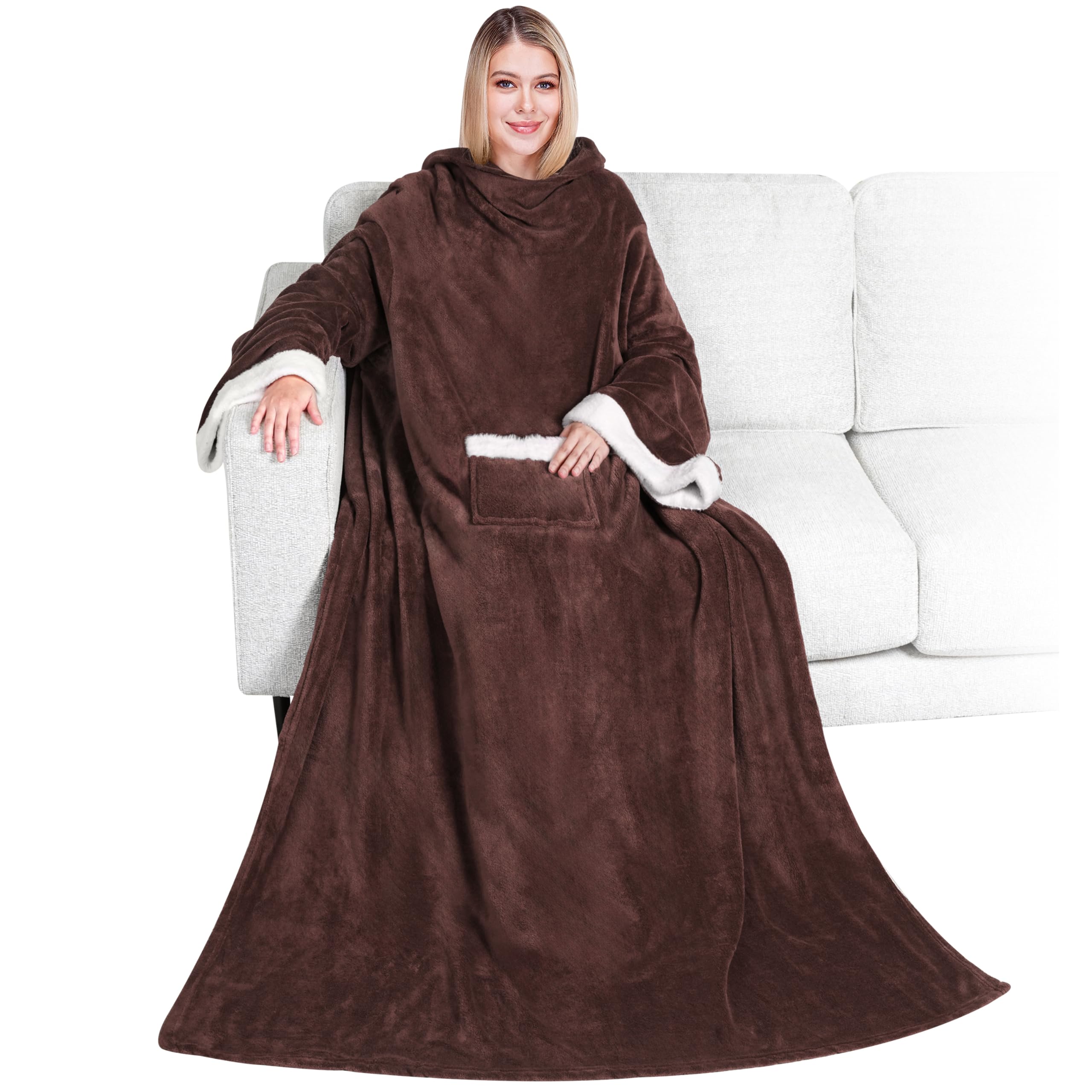 Lujosa manta de forro polar con mangas por Pavilia | elegante, acogedor, extra suave, funcional, ligero