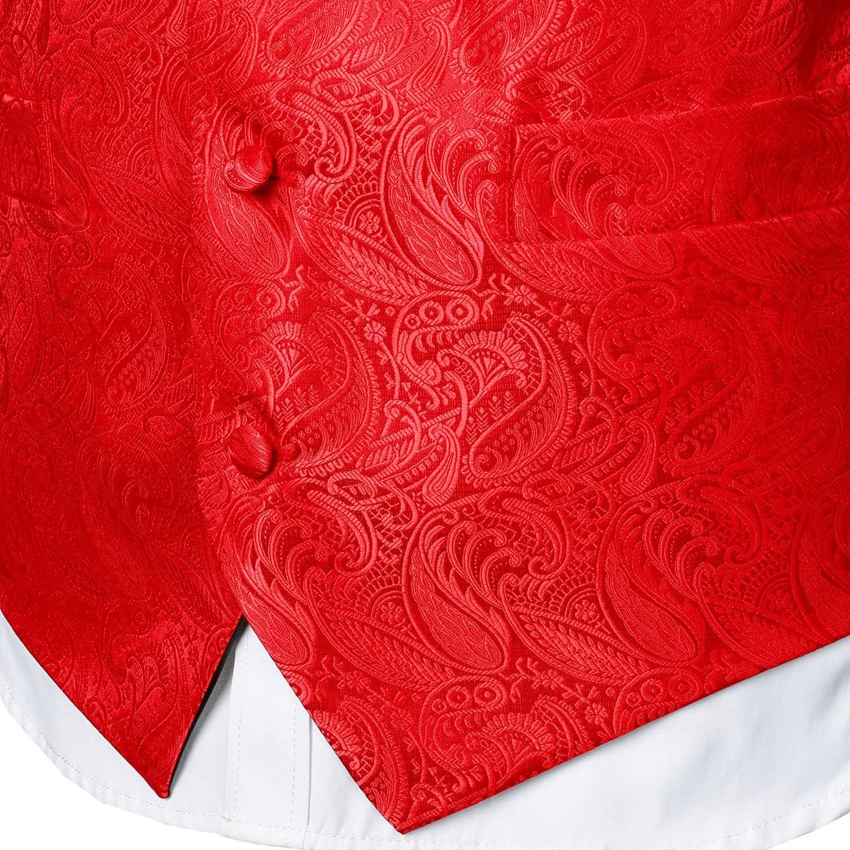 ZEROYAA Mens Classic 3pc Jacquard Paisley Vest Set Necktie Pocket Square Waistcoat for Suit or Tuxedo