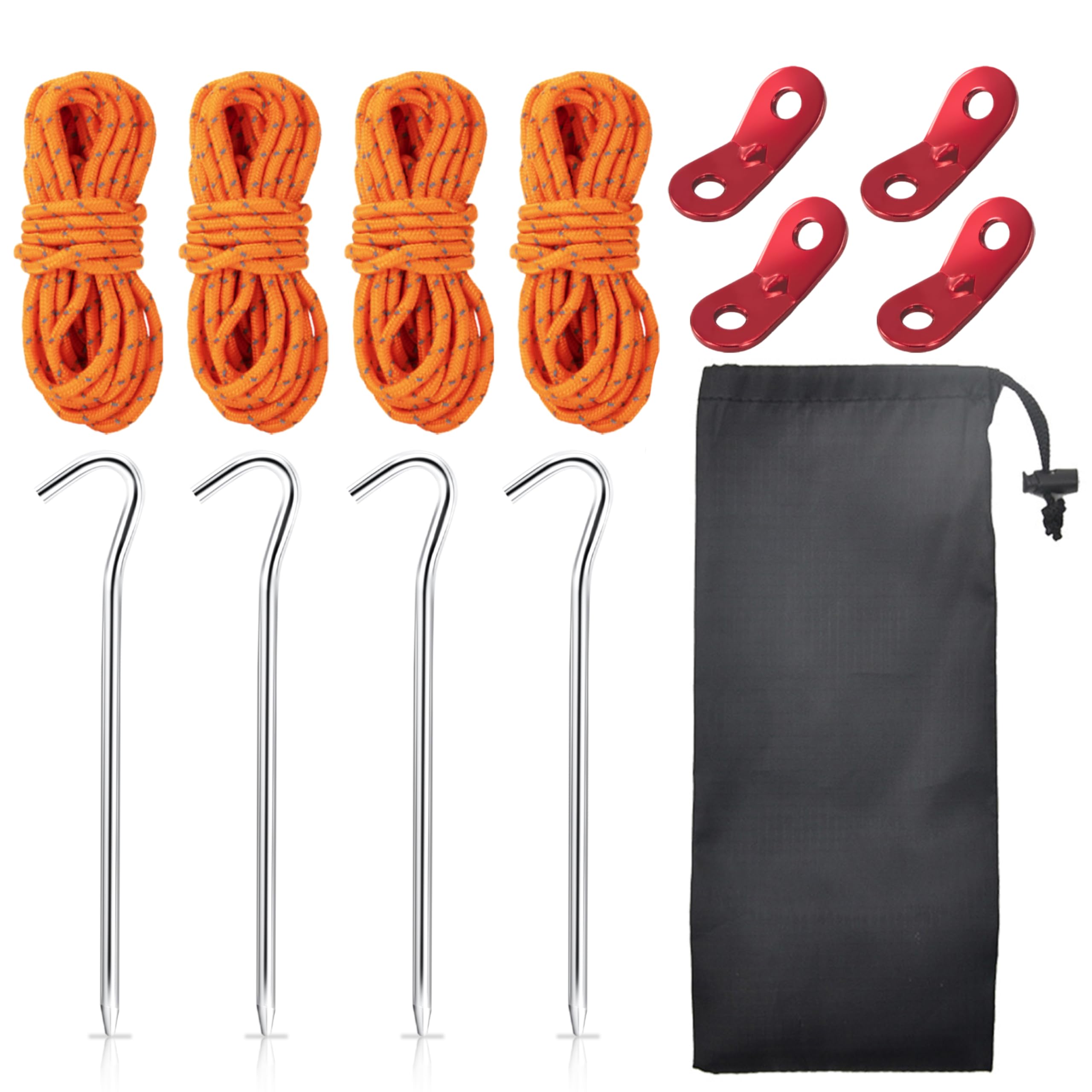 Corda per Tende Riflettente Tiranti Tenda Paracord Corda Campeggio con 4 Tenditore per Corde e 4 Picchetti di Tende per Tenda da Campeggio all'Aperto