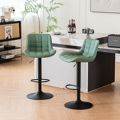 Miniatura 94 de YOUTASTE Taburetes de bar negros de altura de mostrador, juego de 2 taburetes de bar ajustables giratorios de piel sintética con respaldo acolchado,