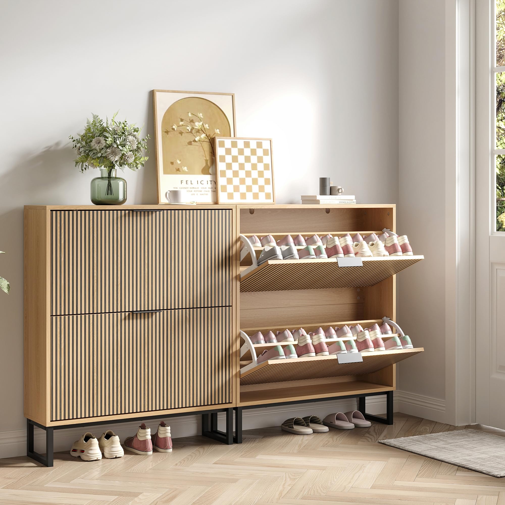 Amazon.com: Sscaktu Shoe Cabinet with 2 Flip Drawers Set of 2