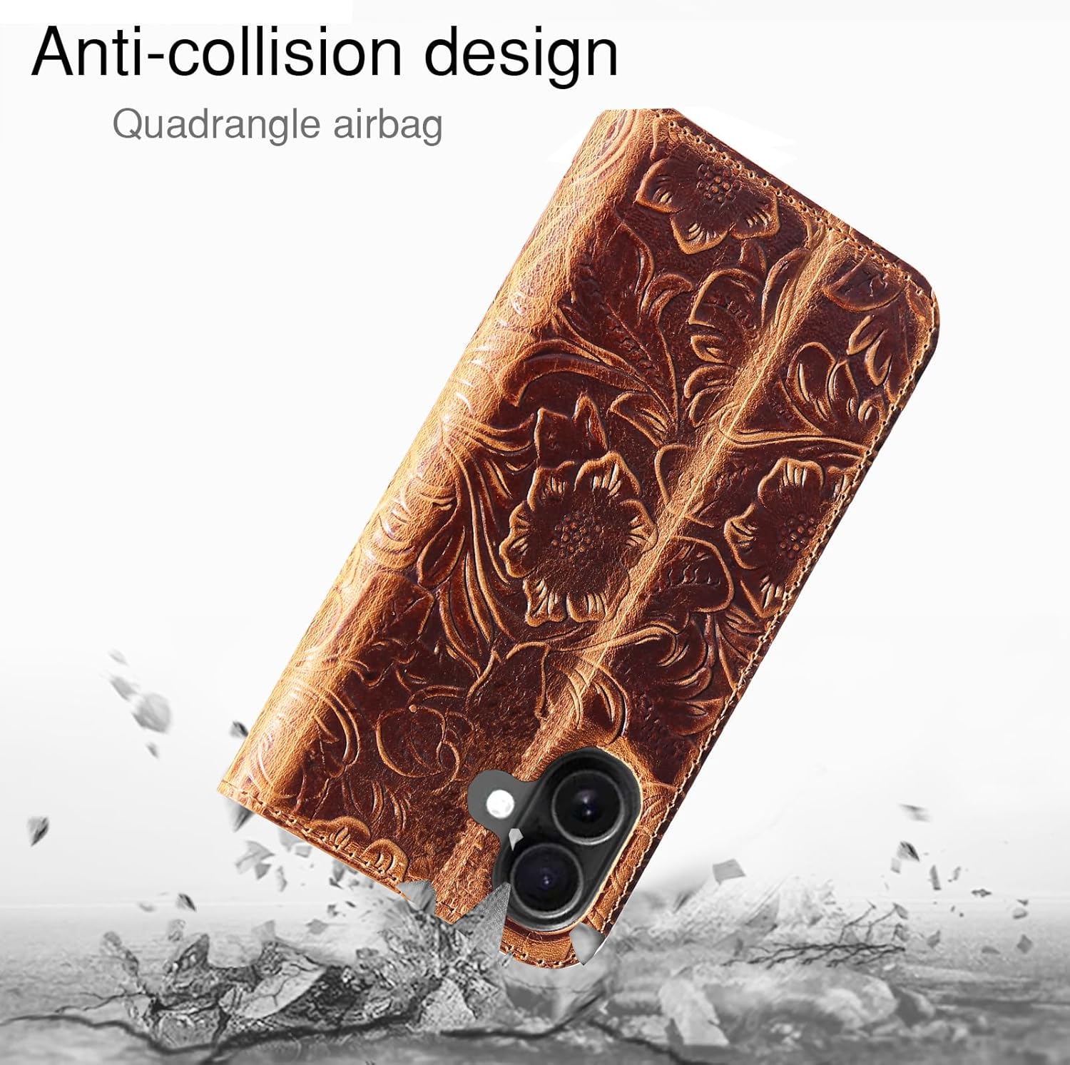 Leather Case Compatible with iPhone 16 Wallet 6.1 Inch,Genuine Leather Shockproof,Full Encirclement Protection Flip Folio Cover with Card Slot Kickstand,Dark Brown