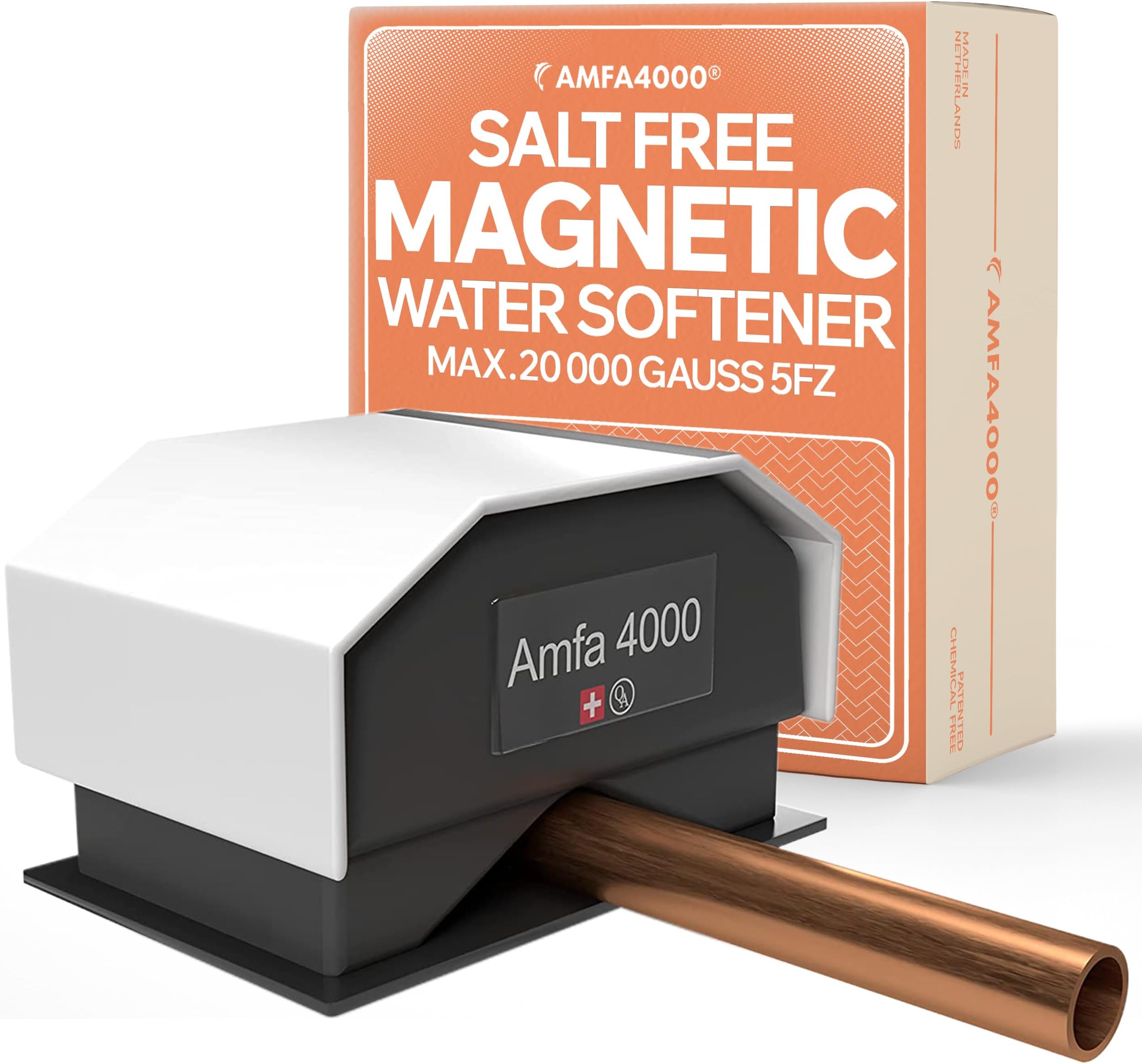 Amfa4000® Magnetic Water Softener System - 20000 G 5Fz, Salt Free Limescale Remover, Compact Inline Water Softener, Non Electronic Water Descaler, Anti Limescale Magnet Based