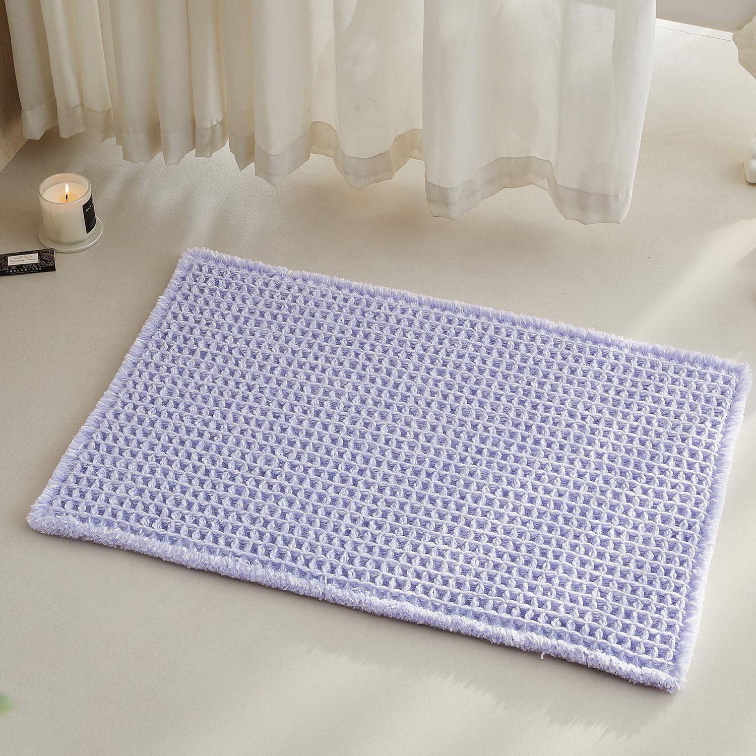 TYUU Waffle Bath Mat, Cute Bathroom Rugs Non Slip, 30x20 Lavender Cream