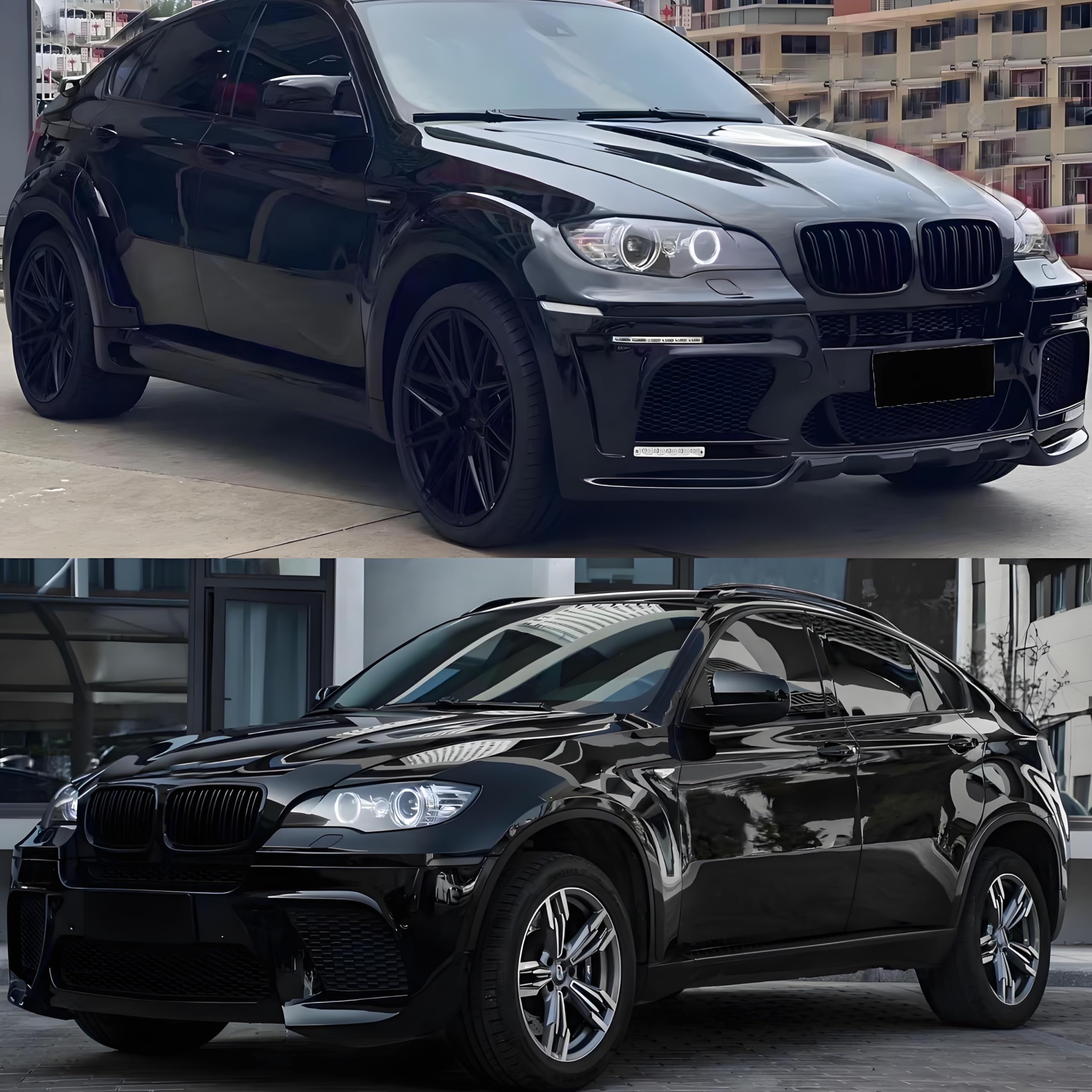 E70 Black Riñones Rejilla del radiador para BMW X5 X6 E70 E71 parrilla riñón doble puente Sport brillante negro delantera 2007-2013 (For X5 X6 E70 E71 2007-2013)