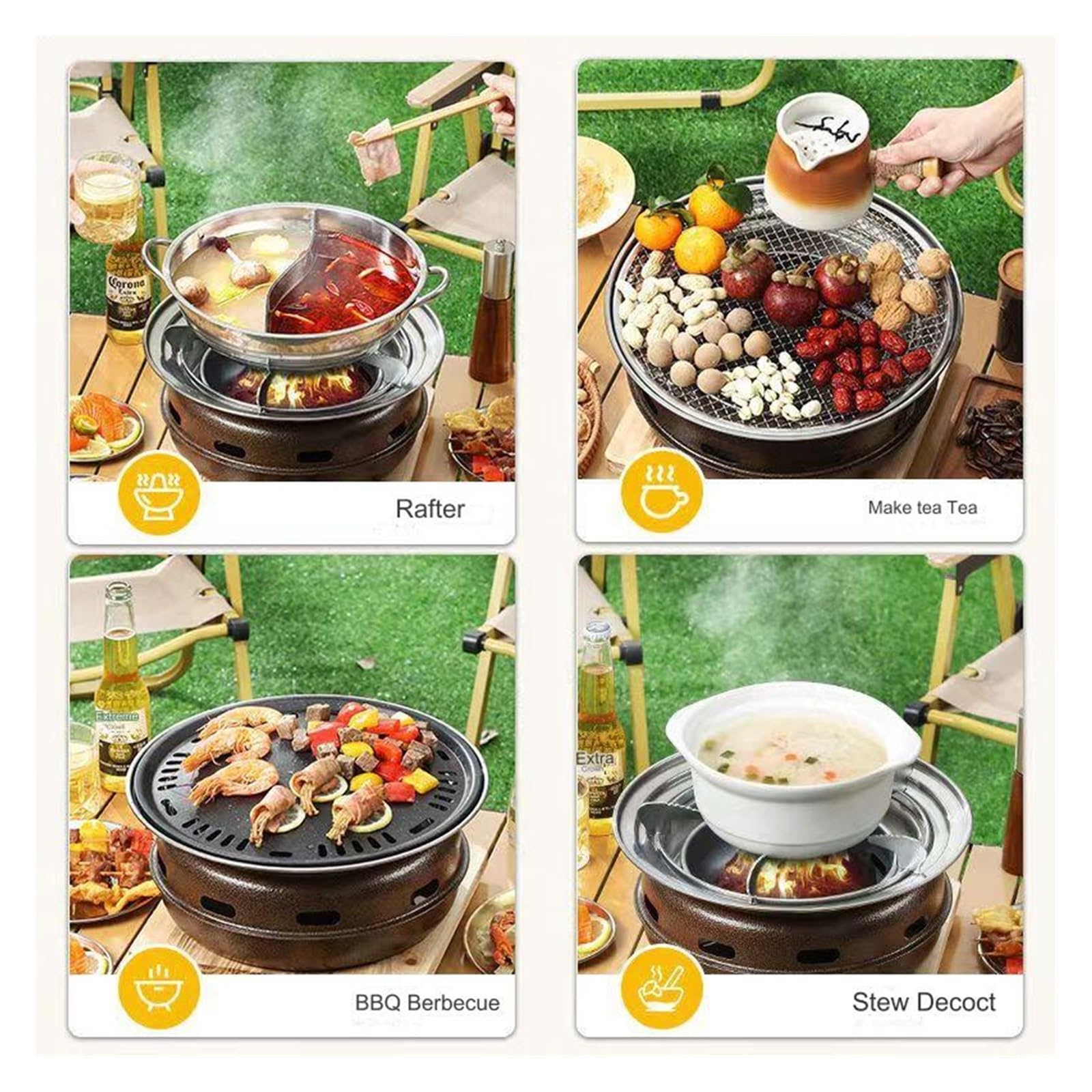Griglia A Carbone In Acciaio Inossidabile Per La Casa, Barbecue Da Campeggio All'aperto, Commerciale, Rotondo, Senza Fumo, Barbecue A Carbone Per Feste(Size:L)